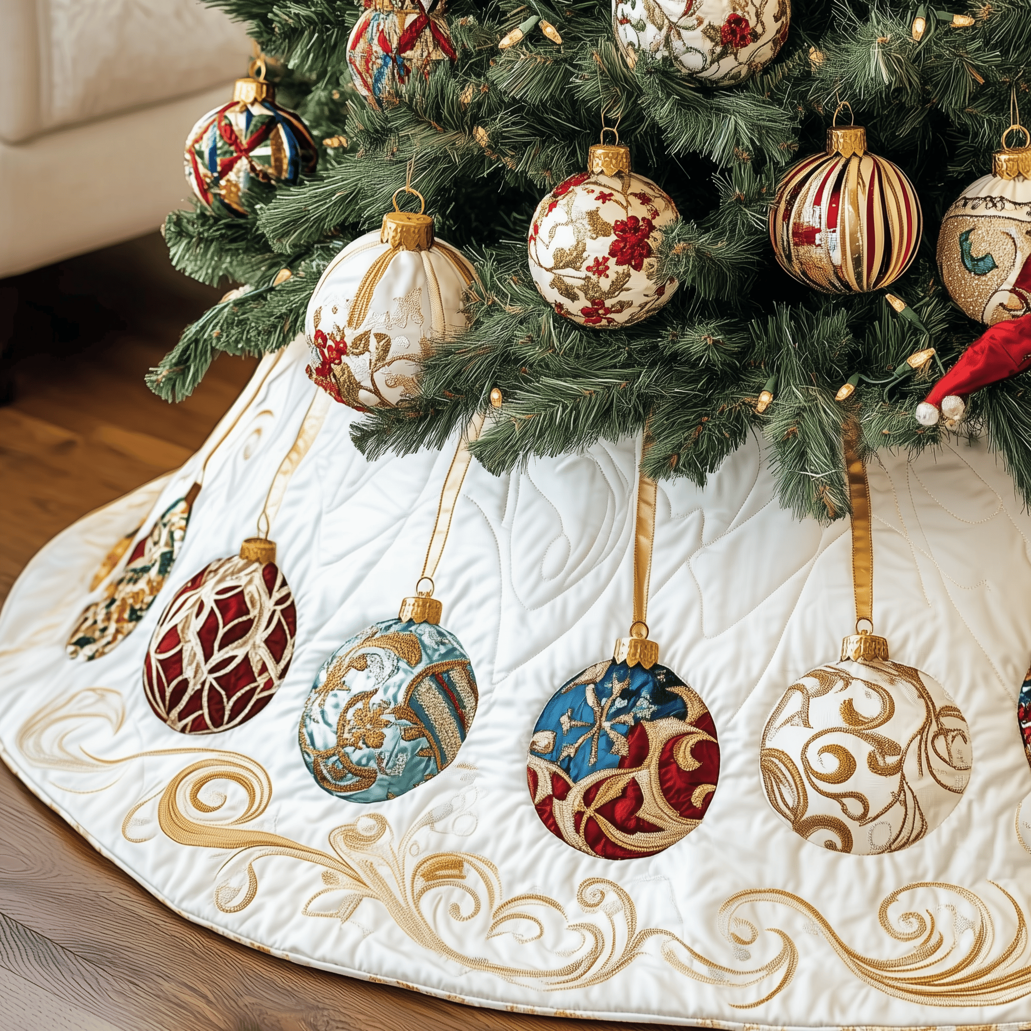 Christmas Ornament Quilted Tree Skirt Bring Comfort to Your Holidays with a Durable Tree Skirt