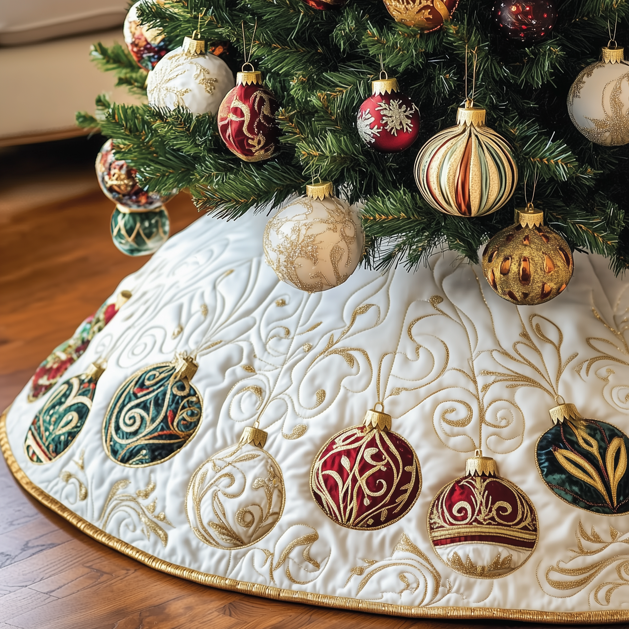 Christmas Ornament Quilted Tree Skirt Charming Tree Skirt Gift Idea