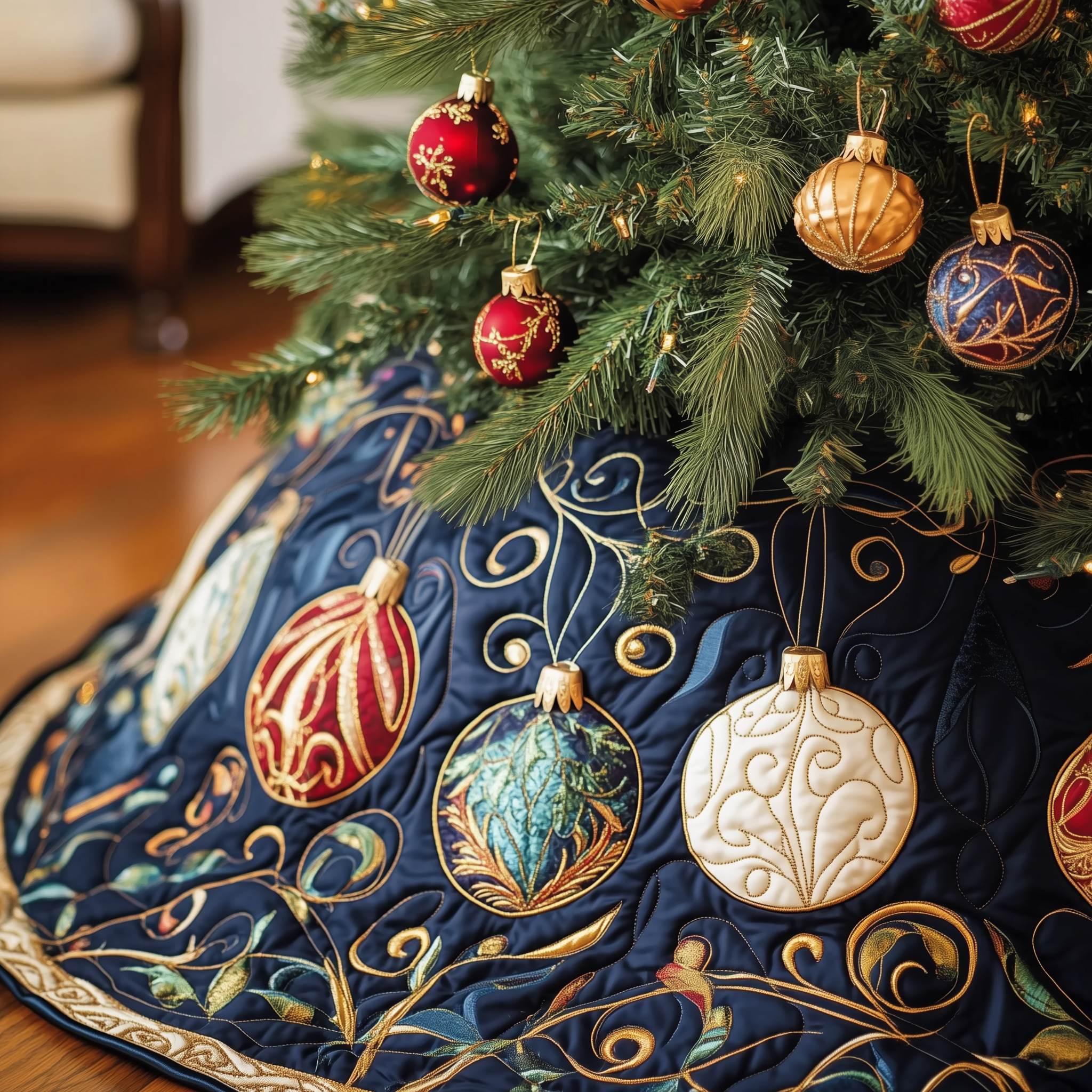 Christmas Ornament Quilted Tree Skirt Cozy Tree Skirt For Holiday Decor