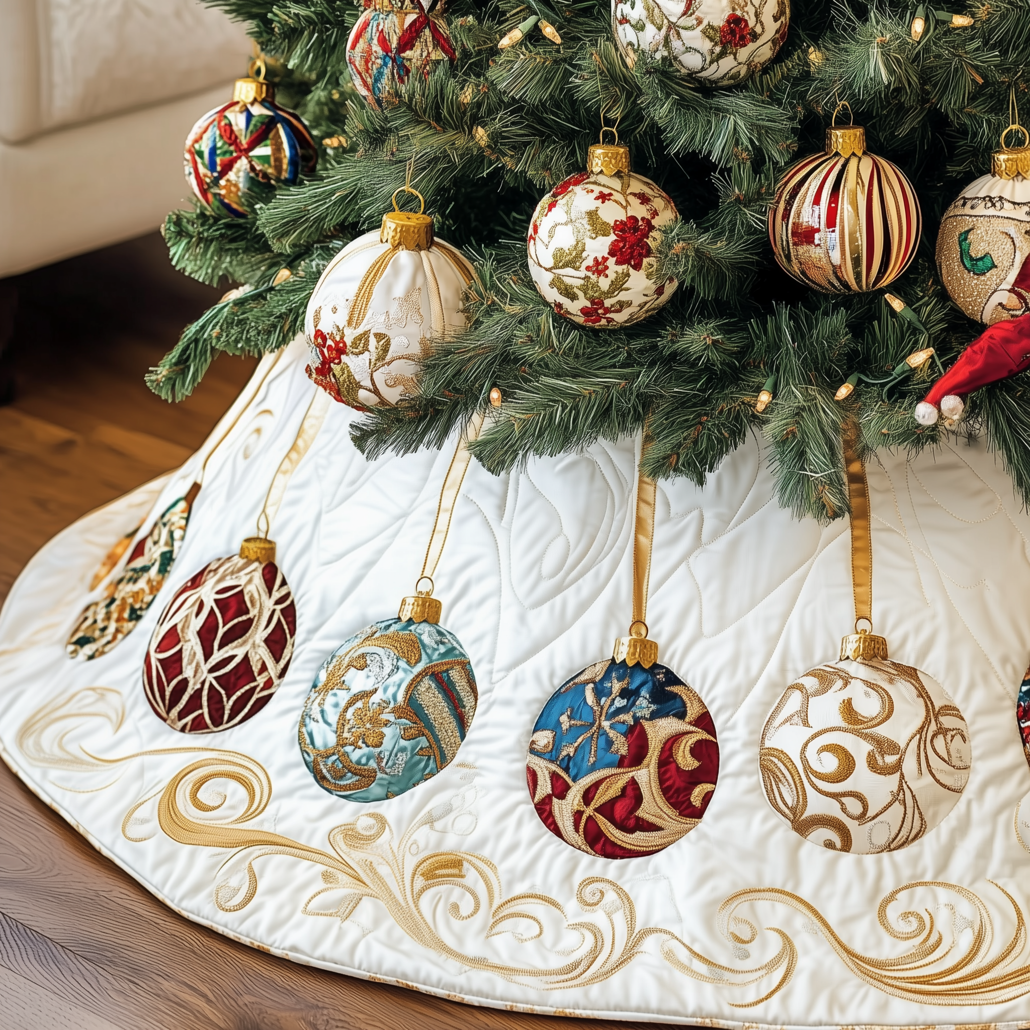 Christmas Ornament Quilted Tree Skirt Elegant Christmas Tree Decor Merch