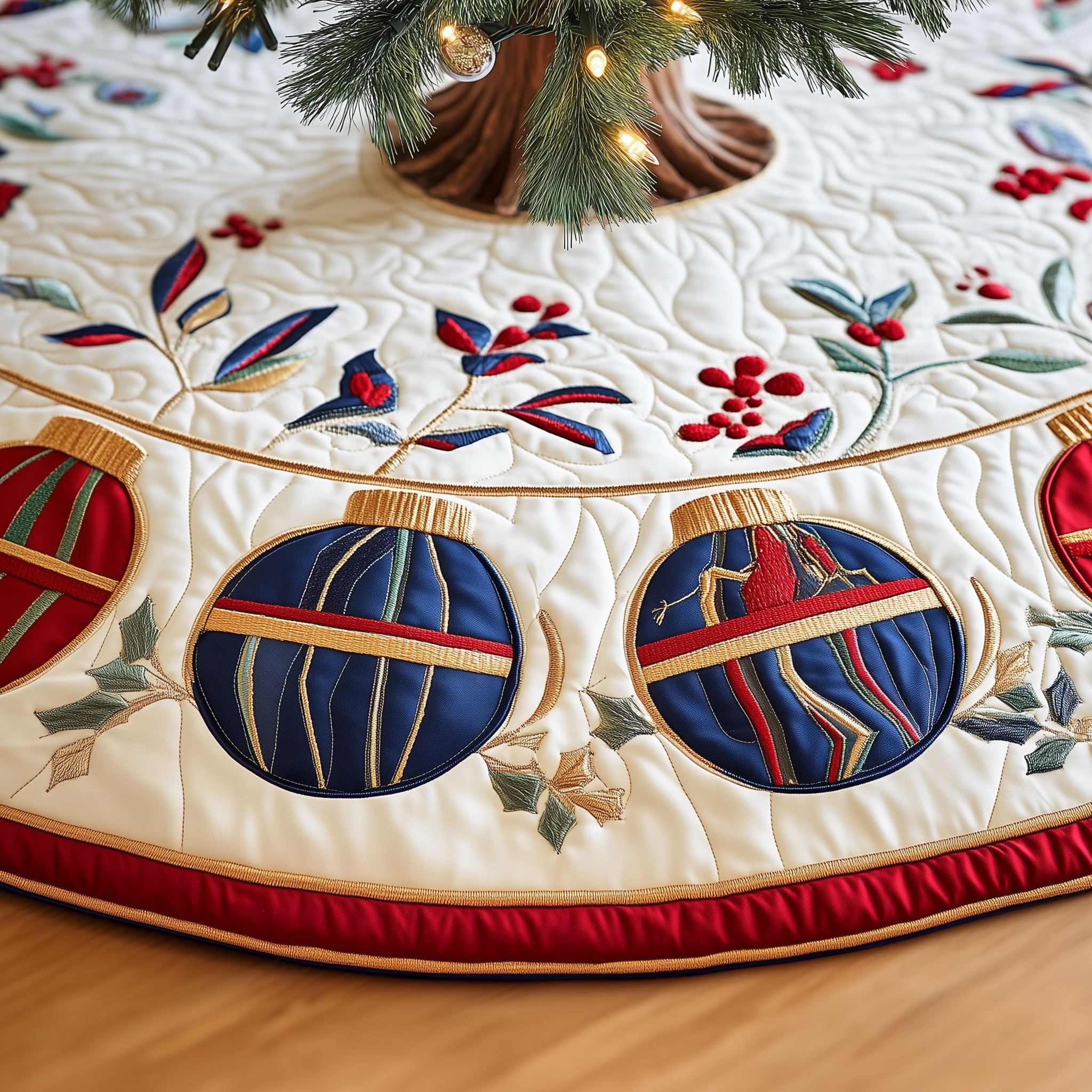 Christmas Ornaments Quilted Tree Skirt Holiday Gift Merch