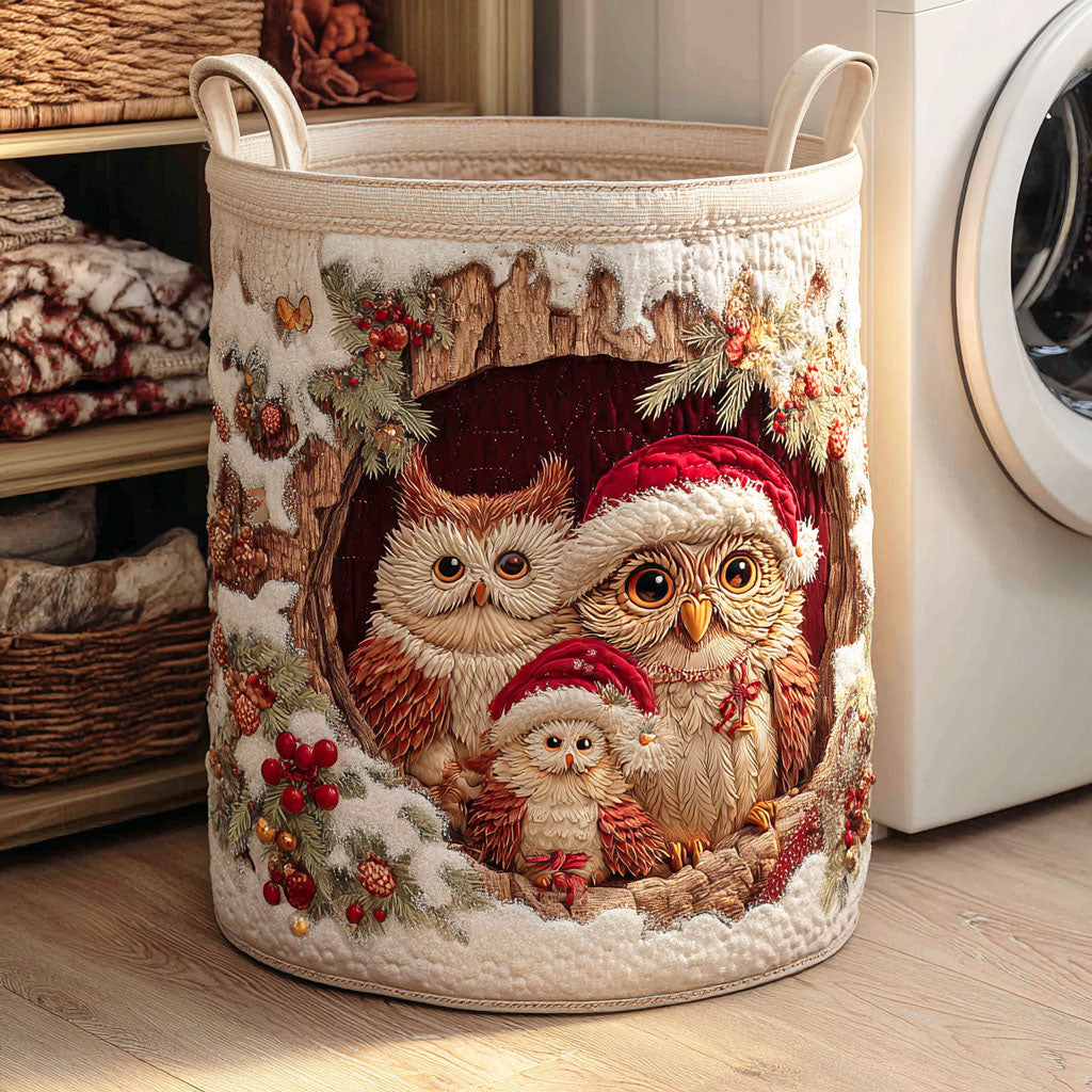 Christmas Owl Quilted Laundry Basket Everyday Merch Choice