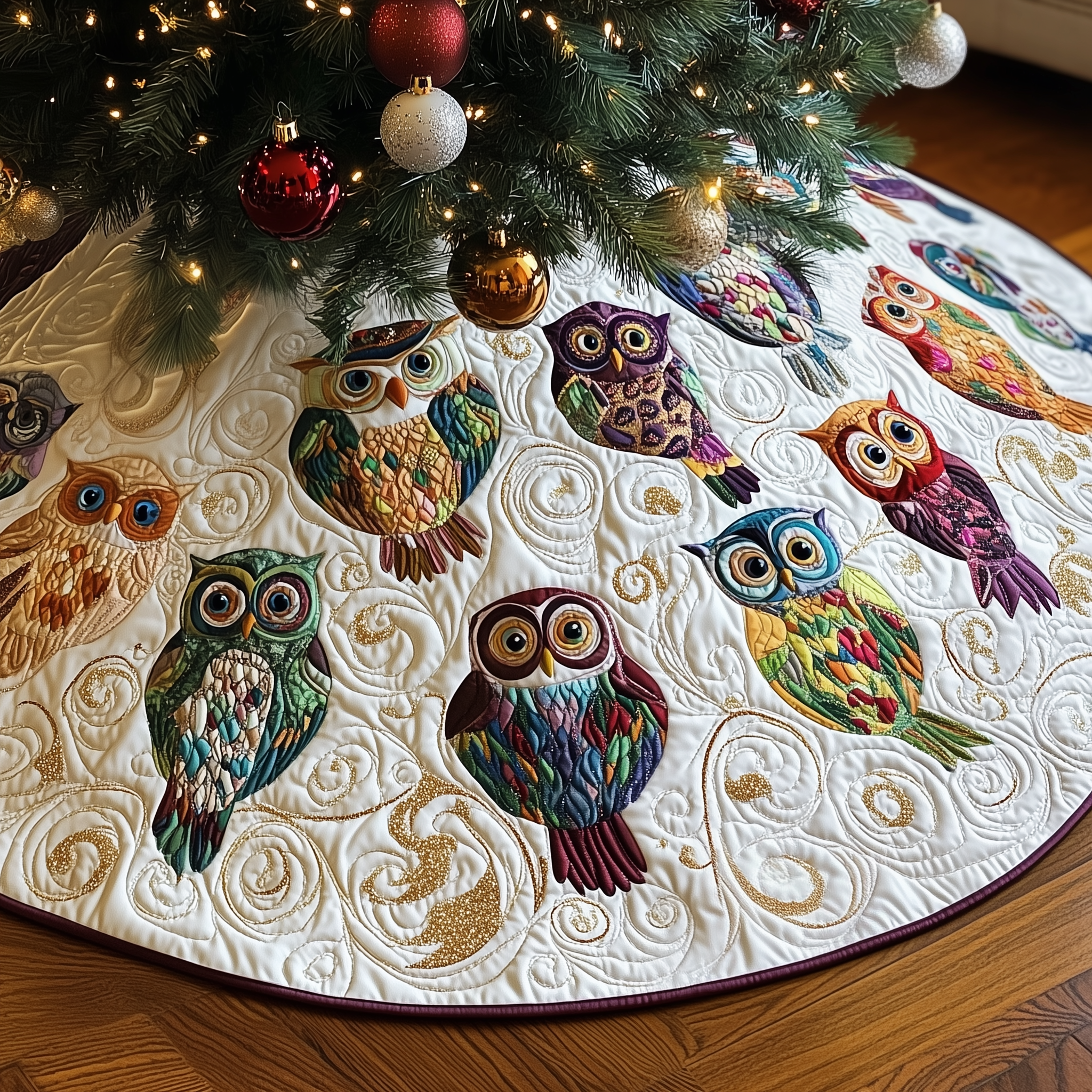 Christmas Owl Quilted Tree Skirt Cute Tree Surround Decorations Owl Themed Christmas Gifts