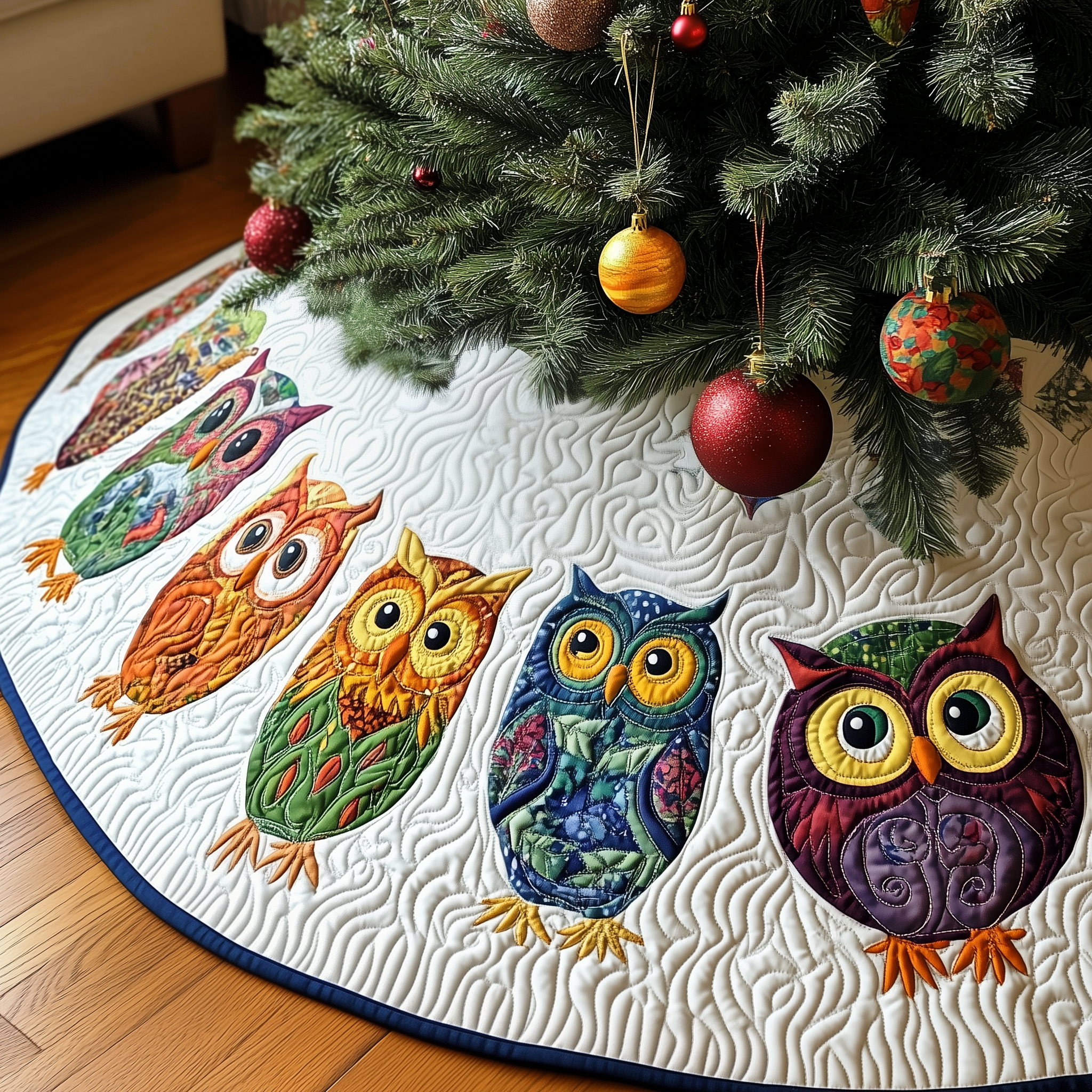 Christmas Owl Quilted Tree Skirt Heartwarming Father’s Day Gift Merch