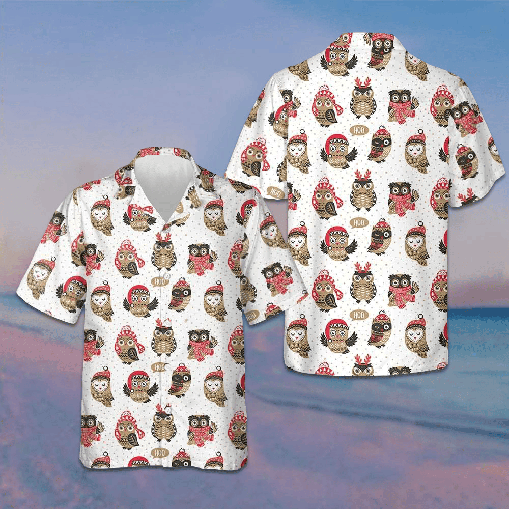 Christmas Owl With Knitted Hat Hawaiian Shirt Cute Christmas Shirt Gifts For Him Christmas Owl With Knitted Hat Hawaiian Shirt Cute Christmas Shirt Gifts For Him