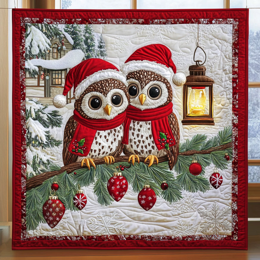 Christmas Owls Quilt.webp Comfortable Microfiber Quilt Blanket for Everyday Use