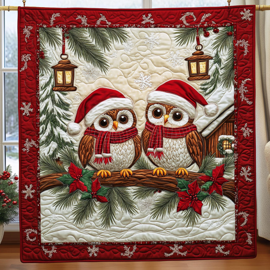 Christmas Owls Quilt.webp Luxury Quilt Blanket with Decorative Stitching