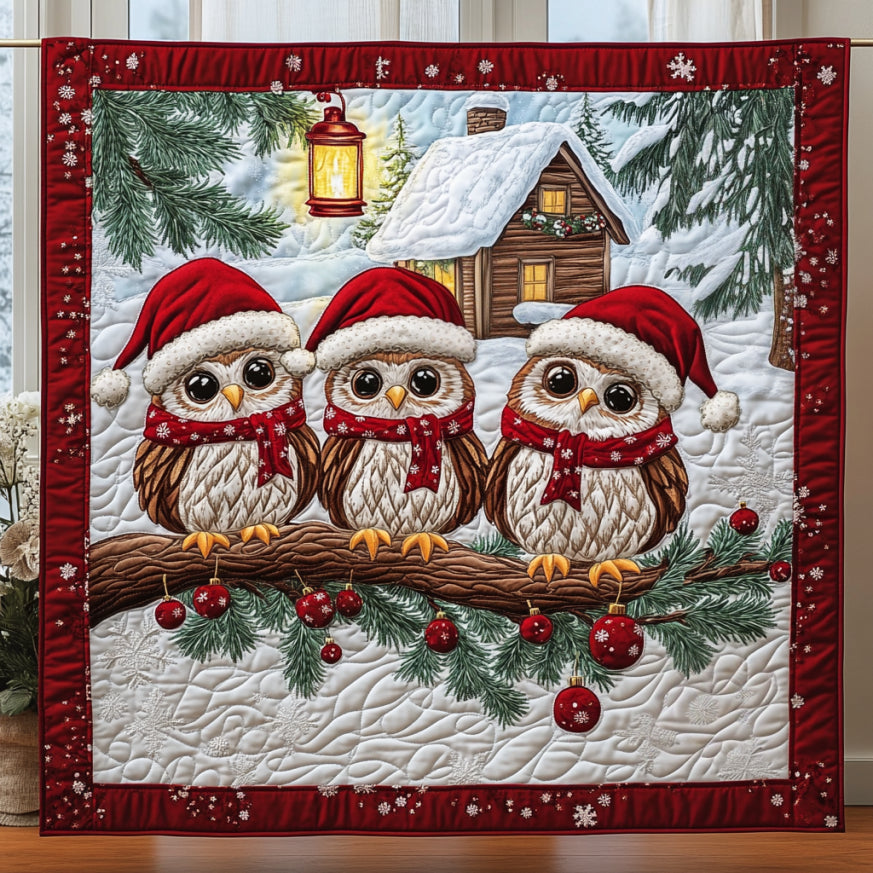 Christmas Owls Quilt.webp Unique Holiday Gift Idea with Quilt Blanket