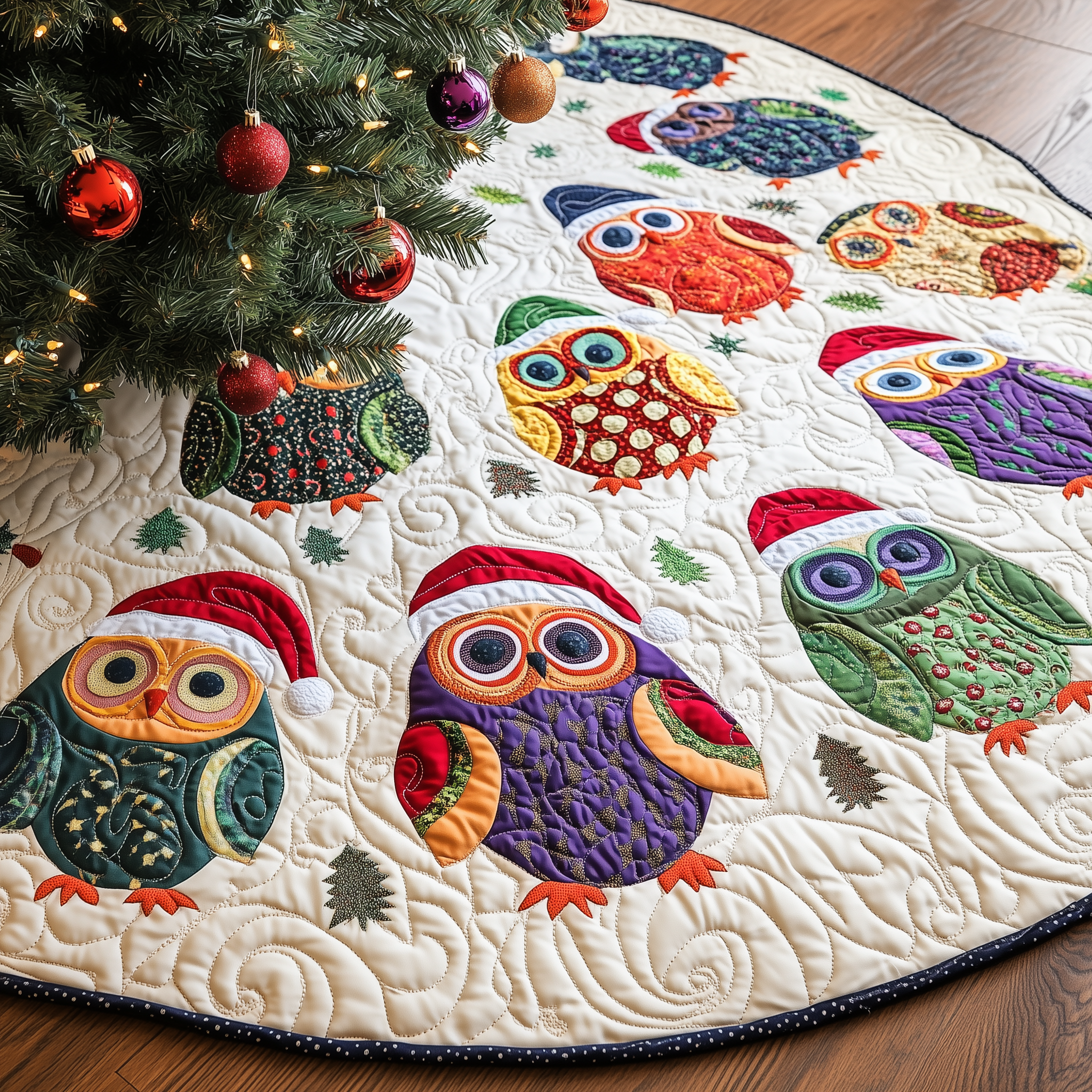 Christmas Owls Quilted Tree Skirt Cute Tree Surround Decorations Owl Themed Christmas Gifts