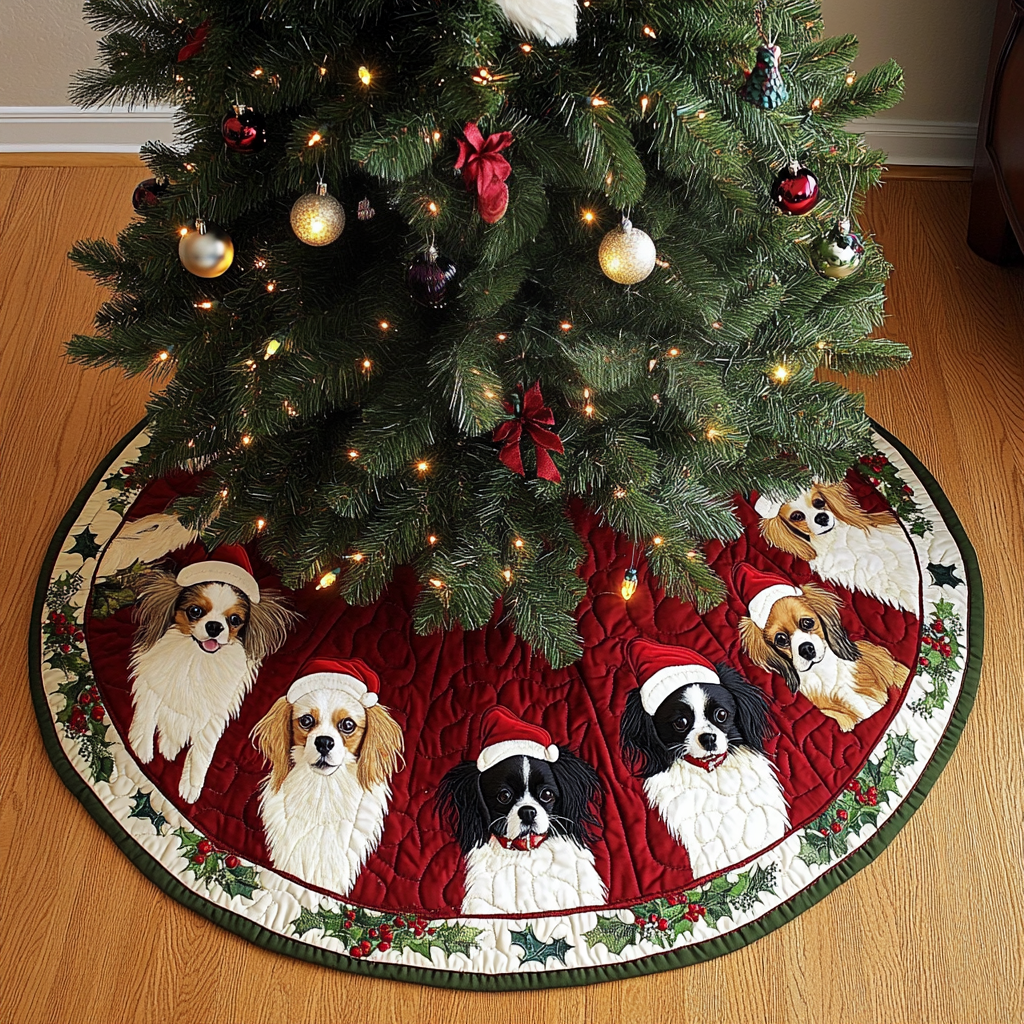 Christmas Papillon Christmas Quilted Tree Skirt Holiday Party Decor for Home Under-Tree Christmas Decor