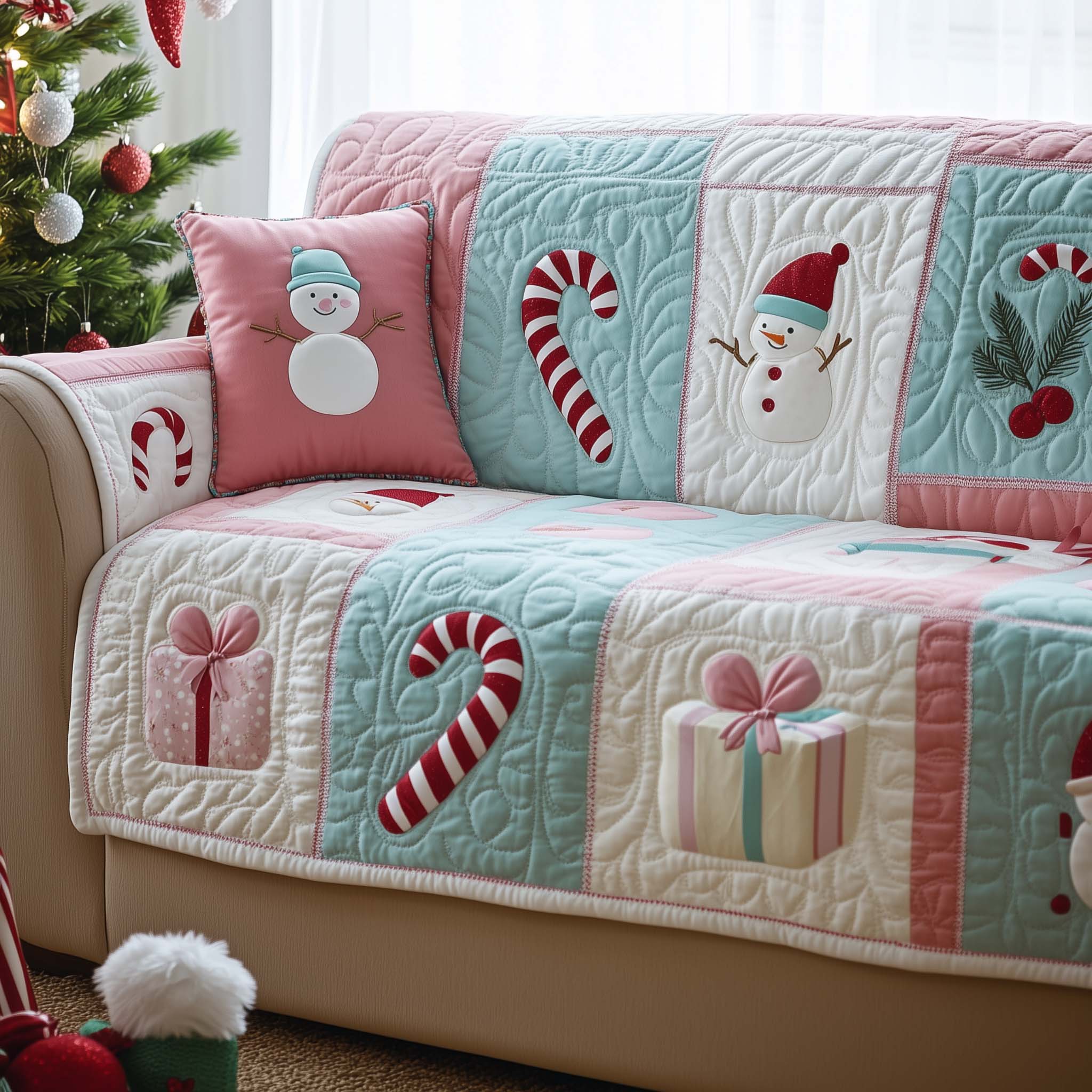 Christmas Patchwork Pastel Quilted Sofa Cover Guard High Durability Christmas Gift For Her