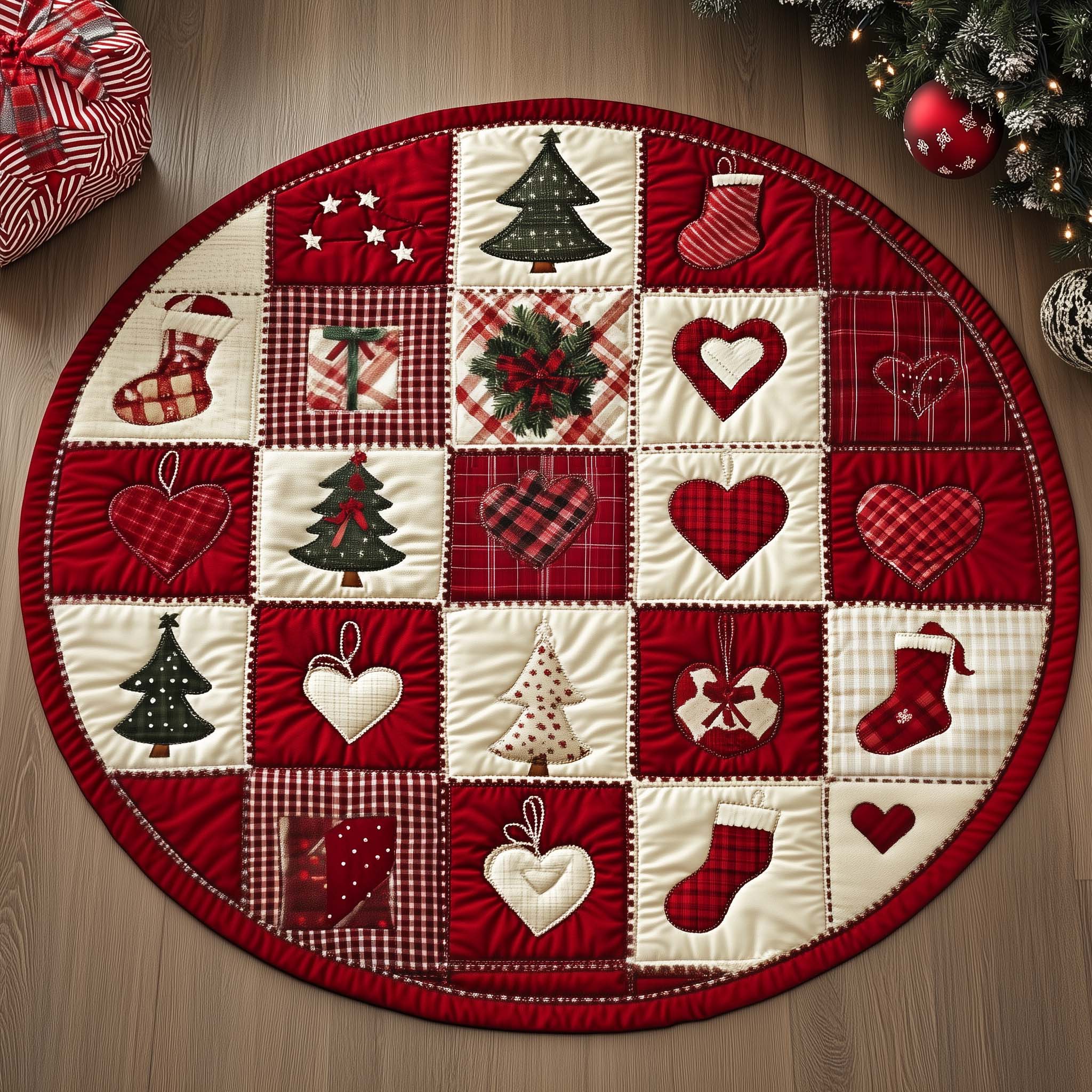 Christmas Patchwork Quilted Round Mat Elegant Quilted Round Mat to Enhance Your Room