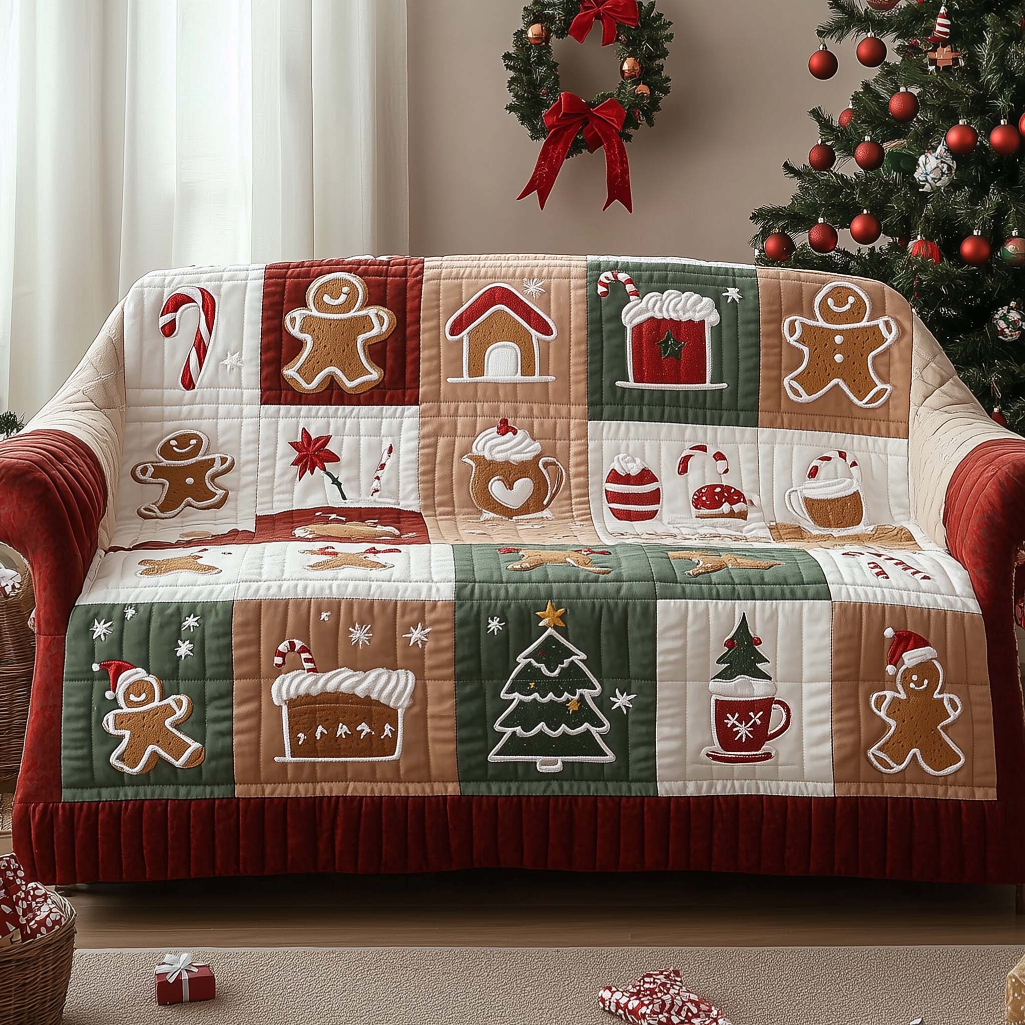 Christmas Patchwork Quilted Sofa Cover Cozy Gingerbread Patchwork Cover Christmas Gift Idea
