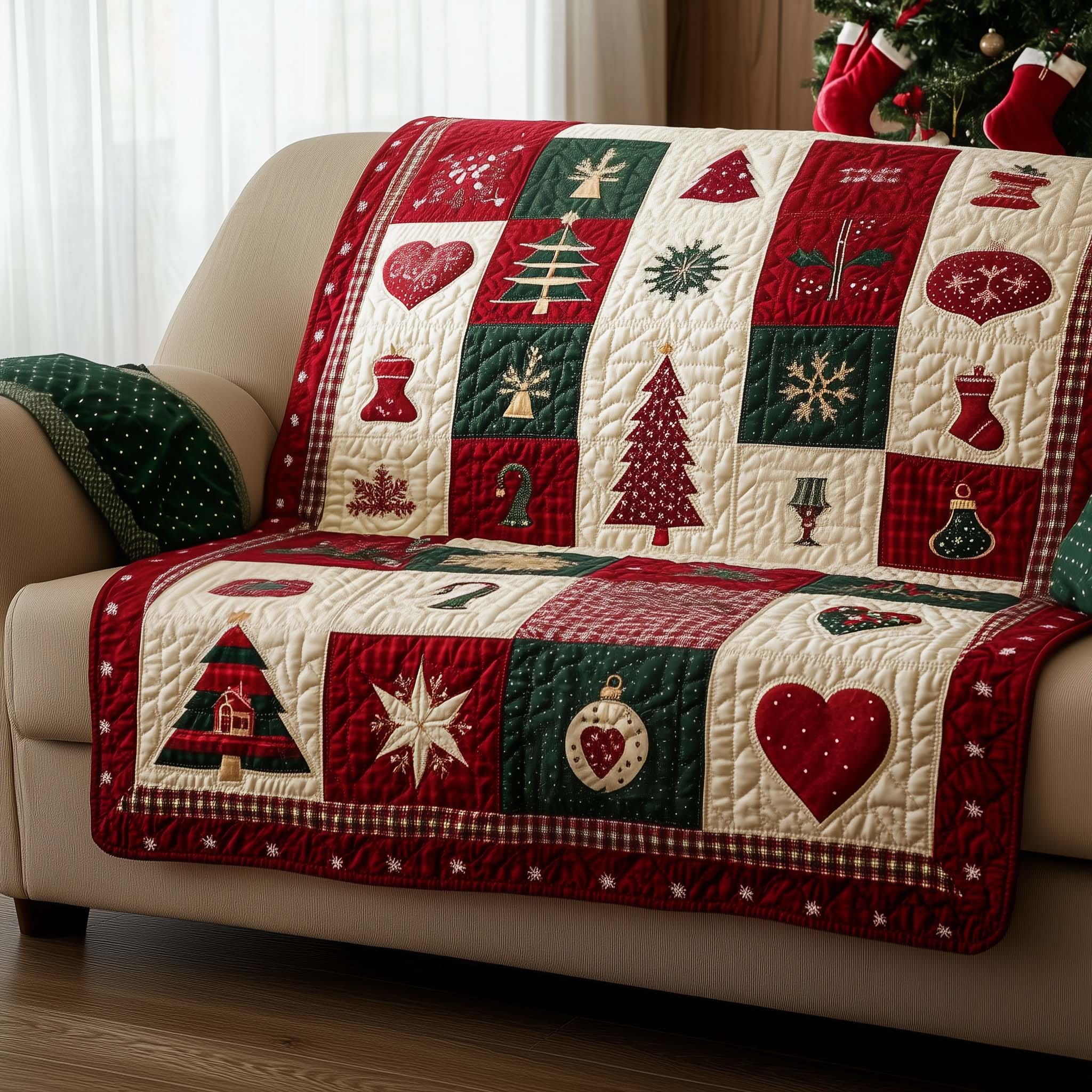 Christmas Patchwork Quilted Sofa Cover Patchwork Sofa Guard Vibrant Christmas Gift Idea