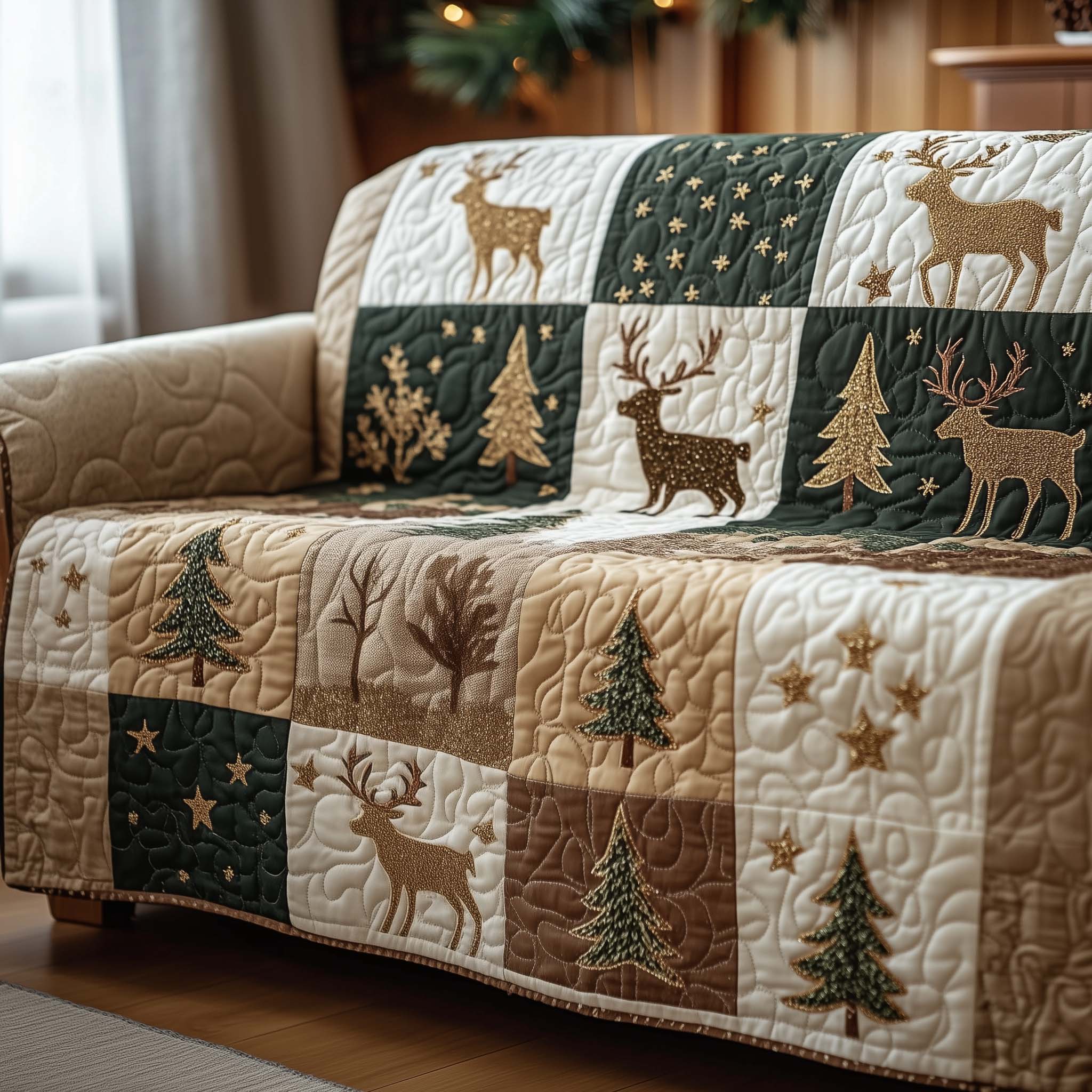 Christmas Patchwork Quilted Sofa Cover Patchwork Sofa Throw Easy To Clean Christmas Gift Idea