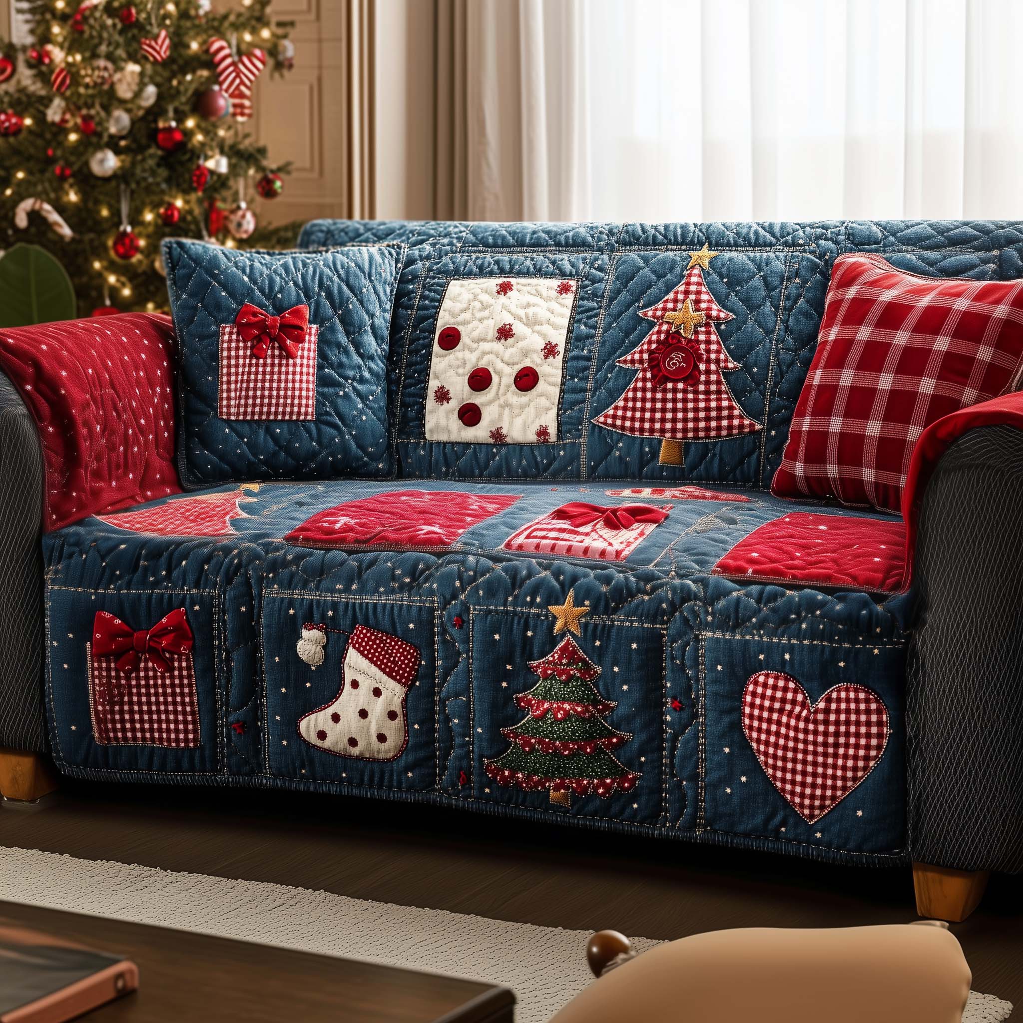 Christmas Patchwork Quilted Sofa Cover Traditional Holiday Christmas Gift Ideas