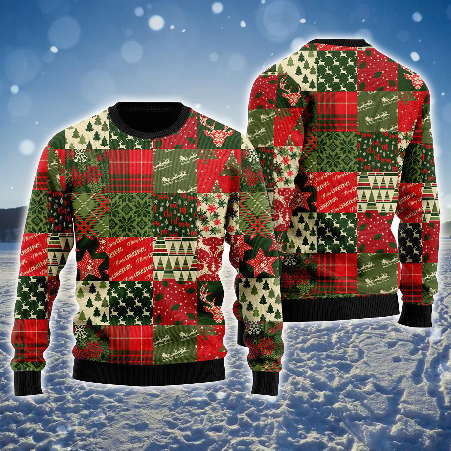 Christmas Patchwork Ugly Christmas Sweater Cozy Holiday Jumper Xmas Gift For Him Her