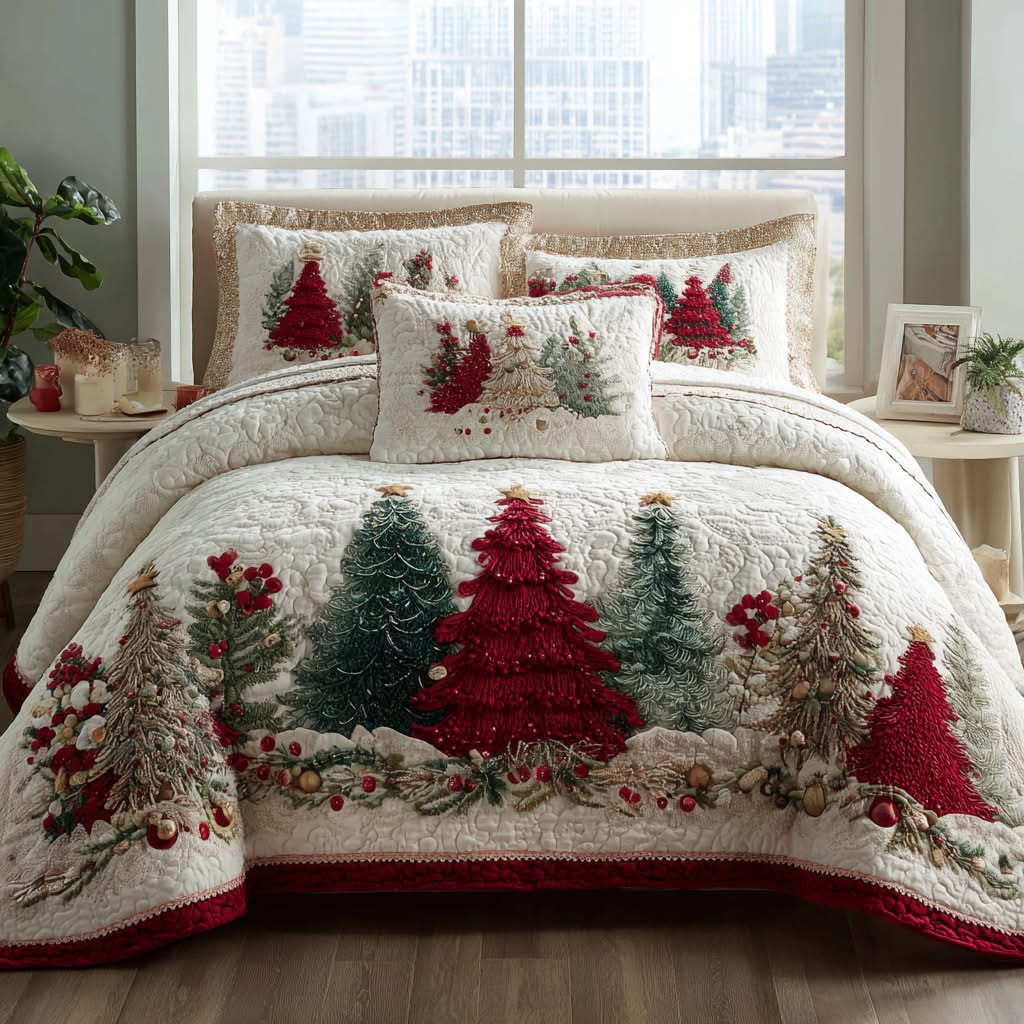 Christmas Patterned Quilt Bedding Set Holiday Bedroom Decorations Xmas Gifts For Family