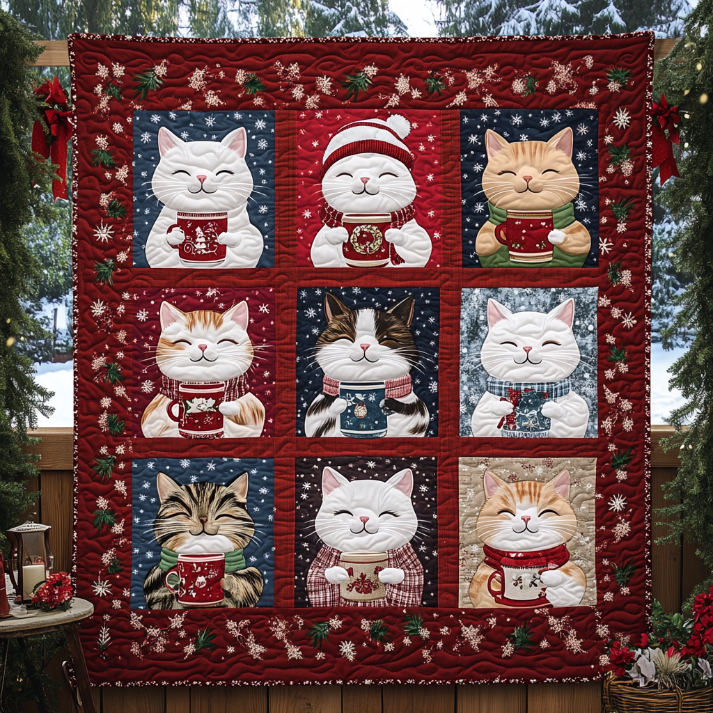 Christmas Paws Quilted Blanket Christmas Presents For Cat Lovers