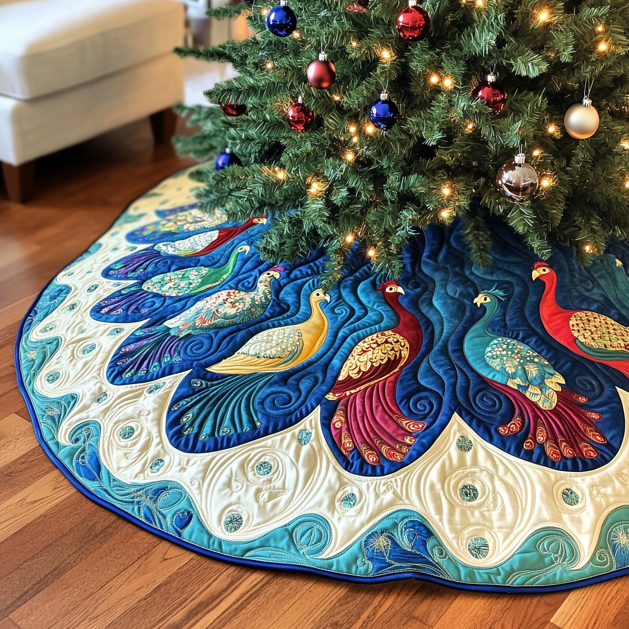 Christmas Peacock Quilted Tree Skirt Christmas Tree Skirt Best Christmas Gifts For Grandma