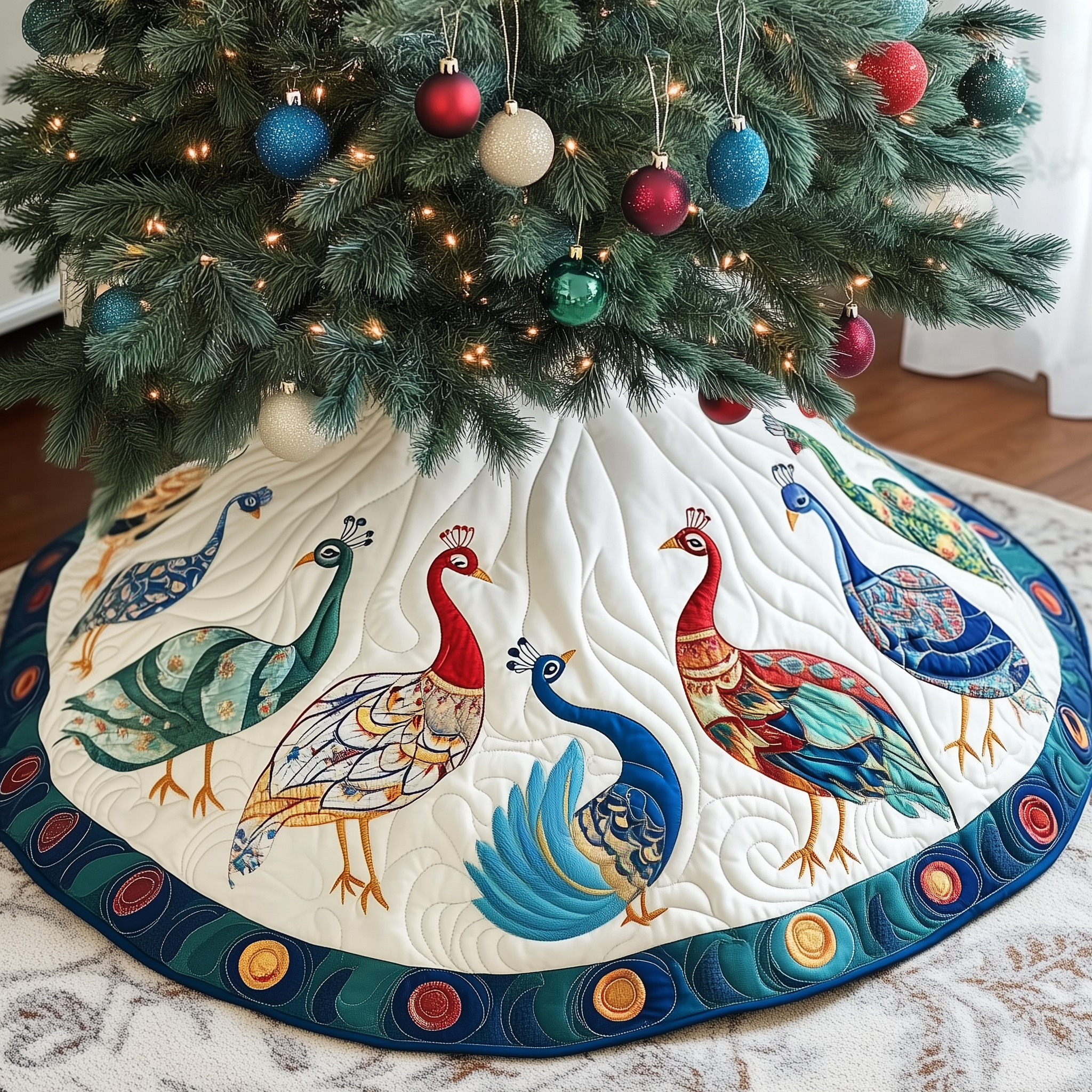 Christmas Peacock Quilted Tree Skirt Christmas Tree Skirt Peacock Merchandise Gifts