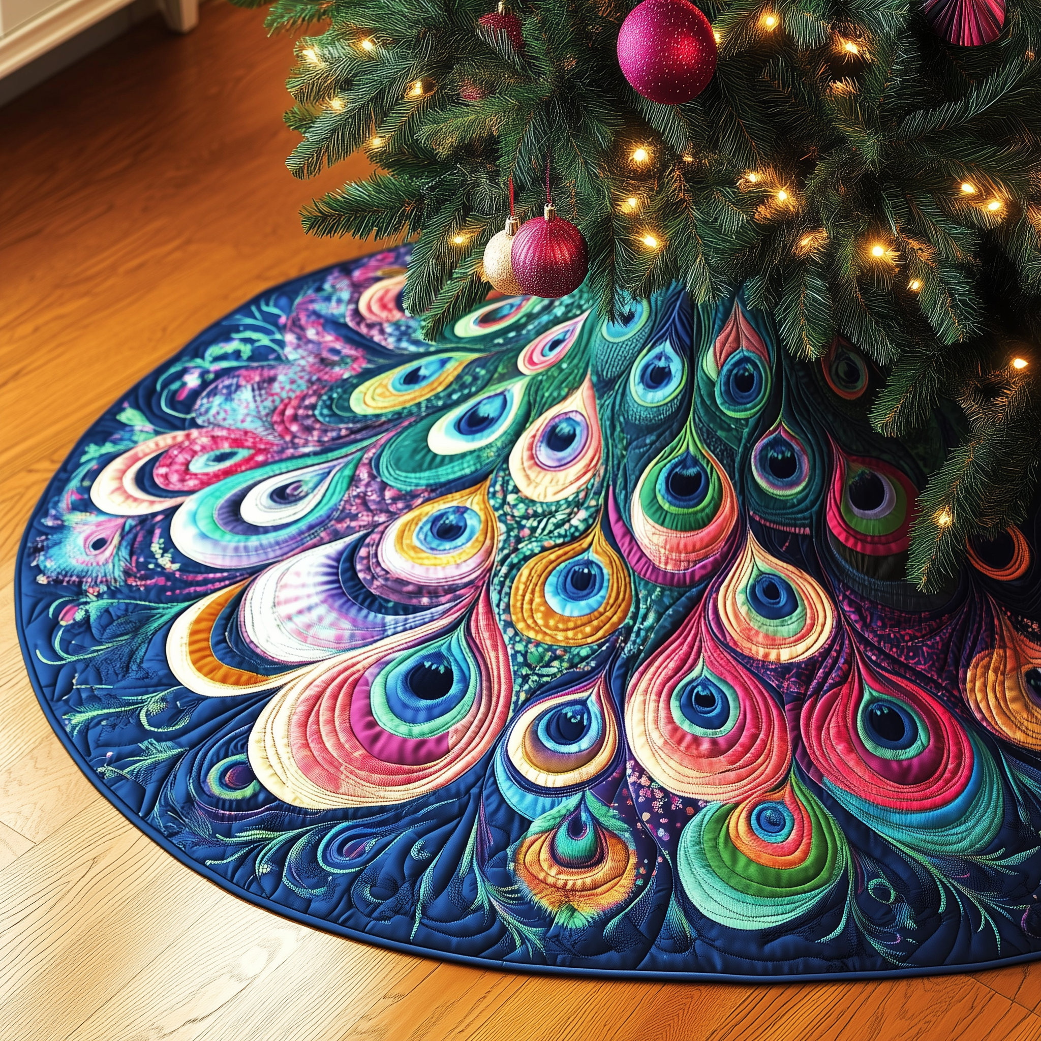 Christmas Peacock Quilted Tree Skirt Meaningful Anniversary Gift Merch