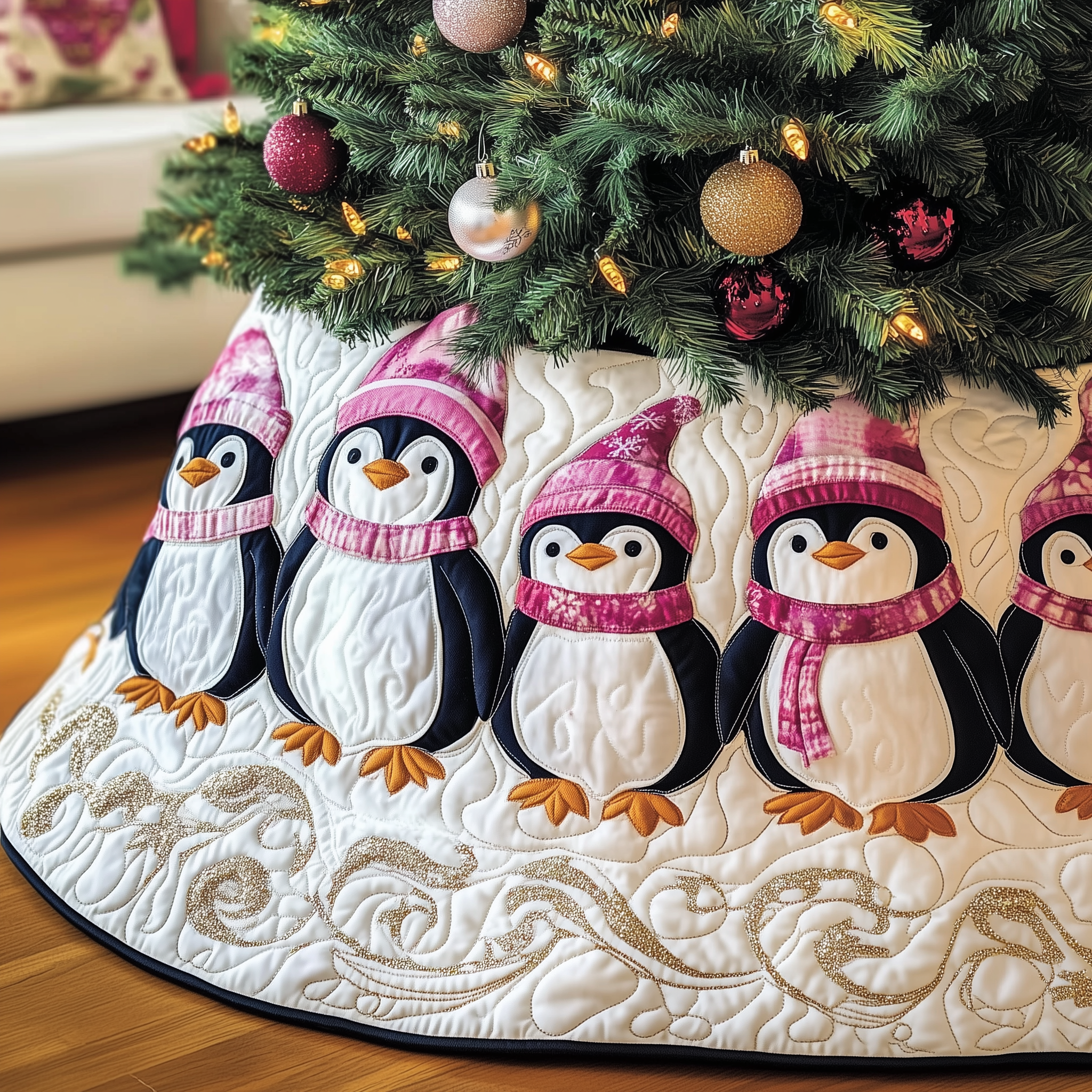 Christmas Penguin Quilted Tree Skirt Beautiful Christmas Home Merch