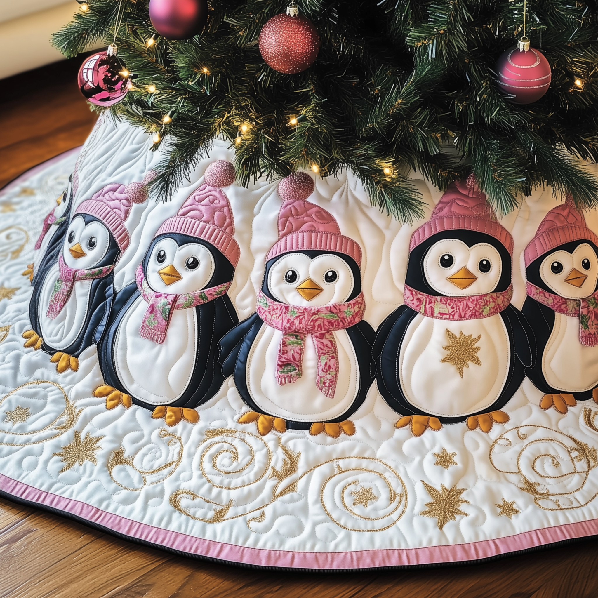 Christmas Penguin Quilted Tree Skirt Charming Holiday Home Merch