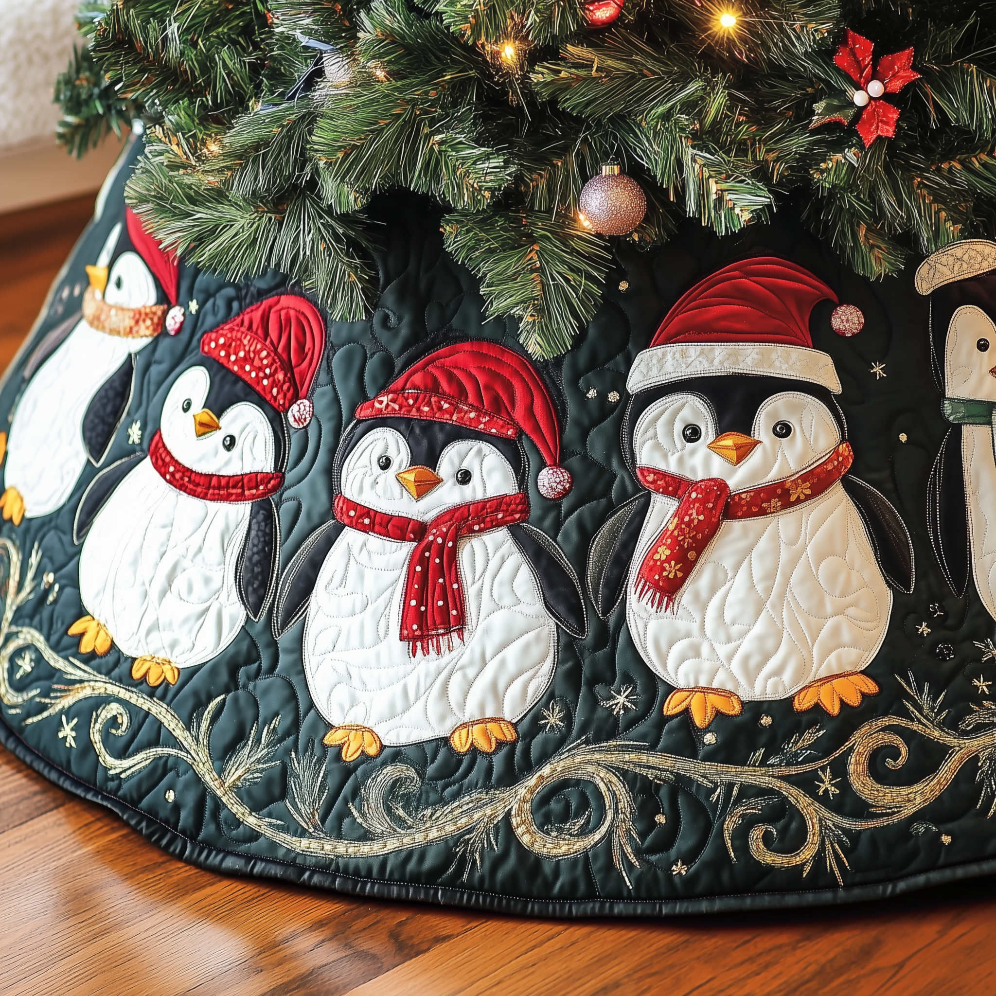 Christmas Penguin Quilted Tree Skirt Festive Tree Skirt Gift Choice
