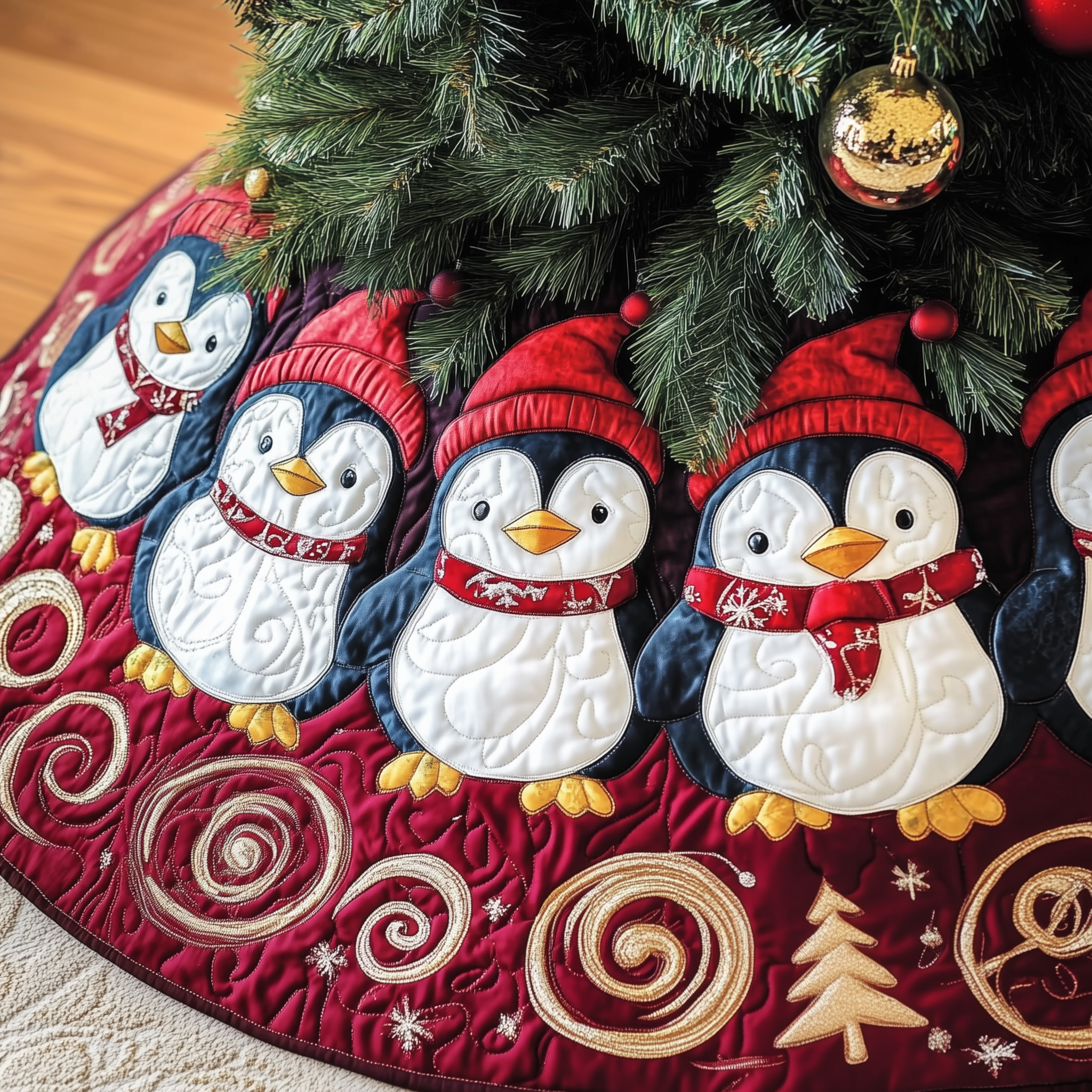 Christmas Penguin Quilted Tree Skirt Joyful Home Merch Collection