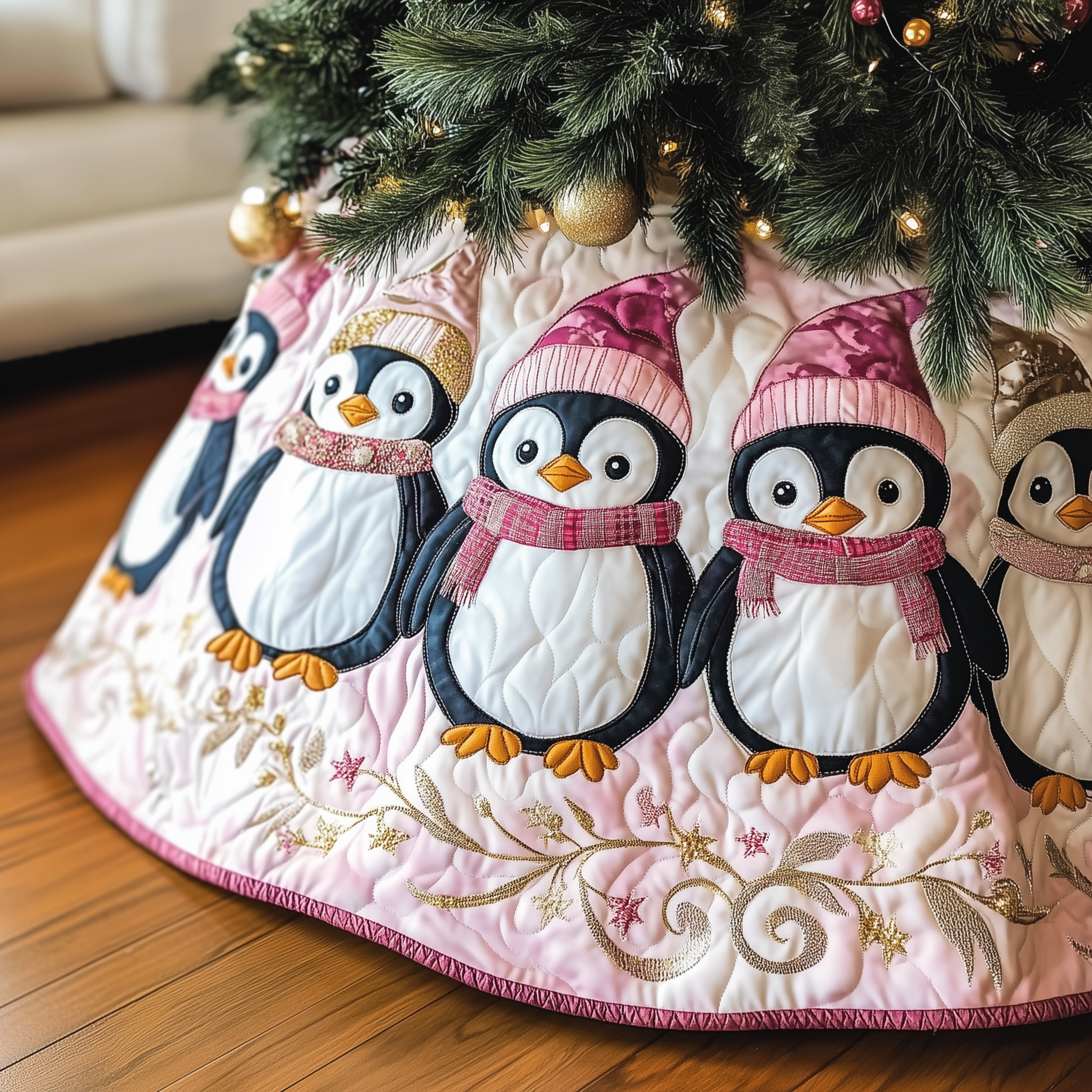 Christmas Penguin Quilted Tree Skirt Magical Christmas Spirit Merch