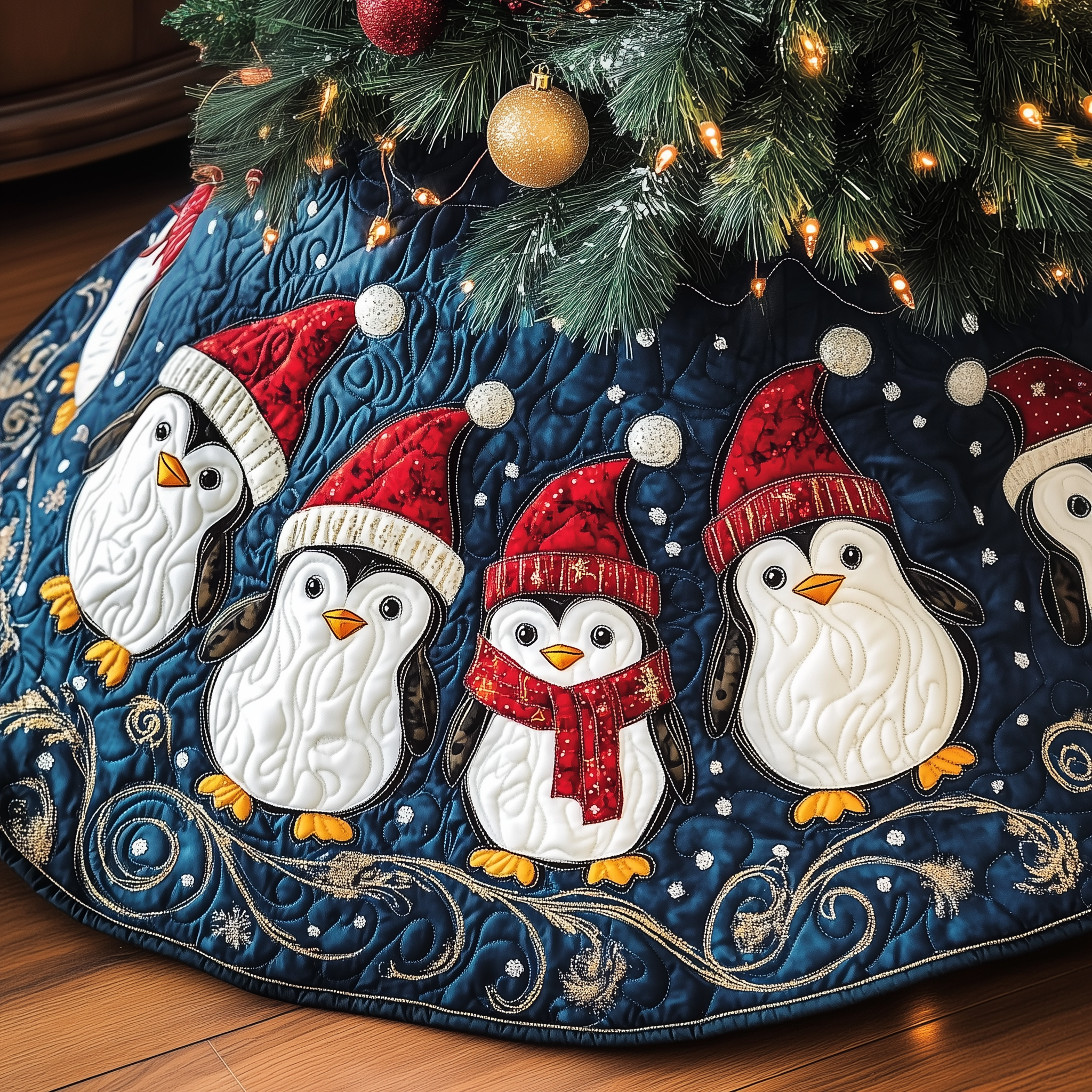 Christmas Penguin Quilted Tree Skirt Perfect Tree Skirt Decoration Merch