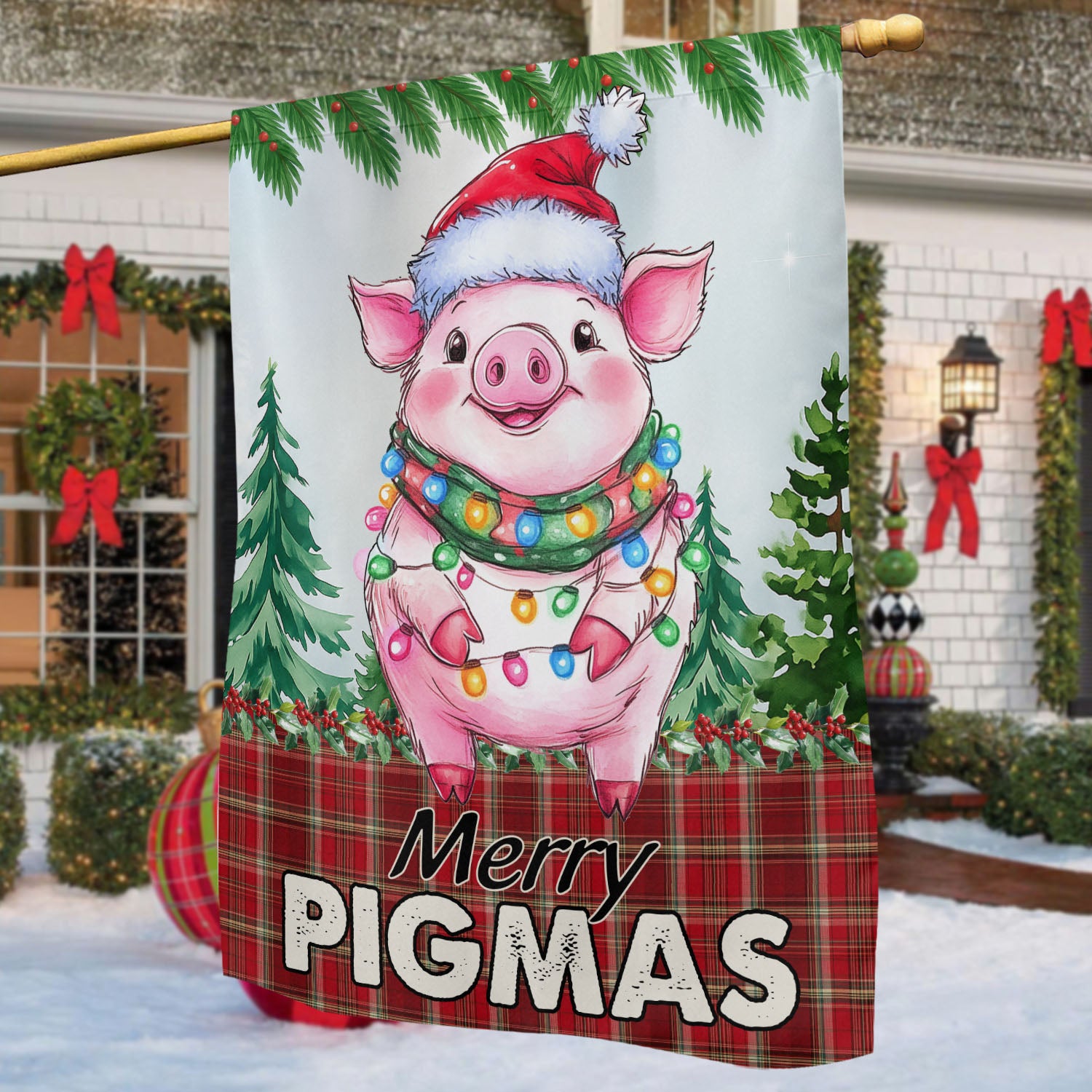 Christmas Pig Farm Garden Flag Merry Pigmas Christmas Yard Flag Xmas Gift For Pig Lovers