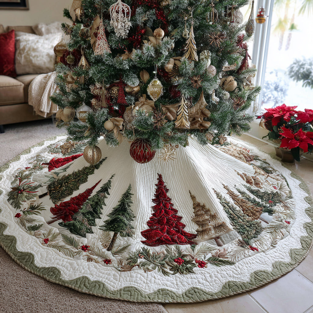 Christmas Pine Village Christmas Quilted Tree Skirt Holiday Decor Christmas Gifts For Her