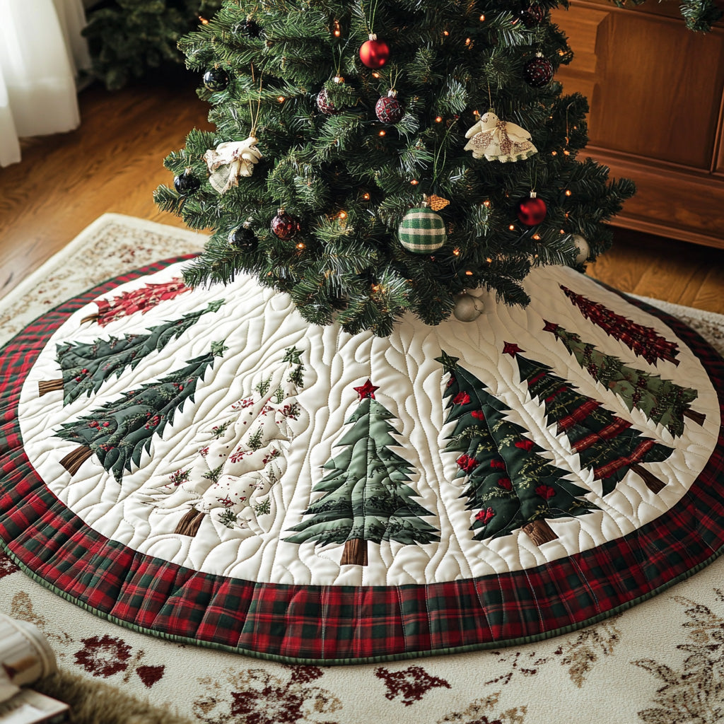 Christmas Pines Quilted Christmas Tree Skirt Cozy Holiday Tree Skirt to Brighten Your Home