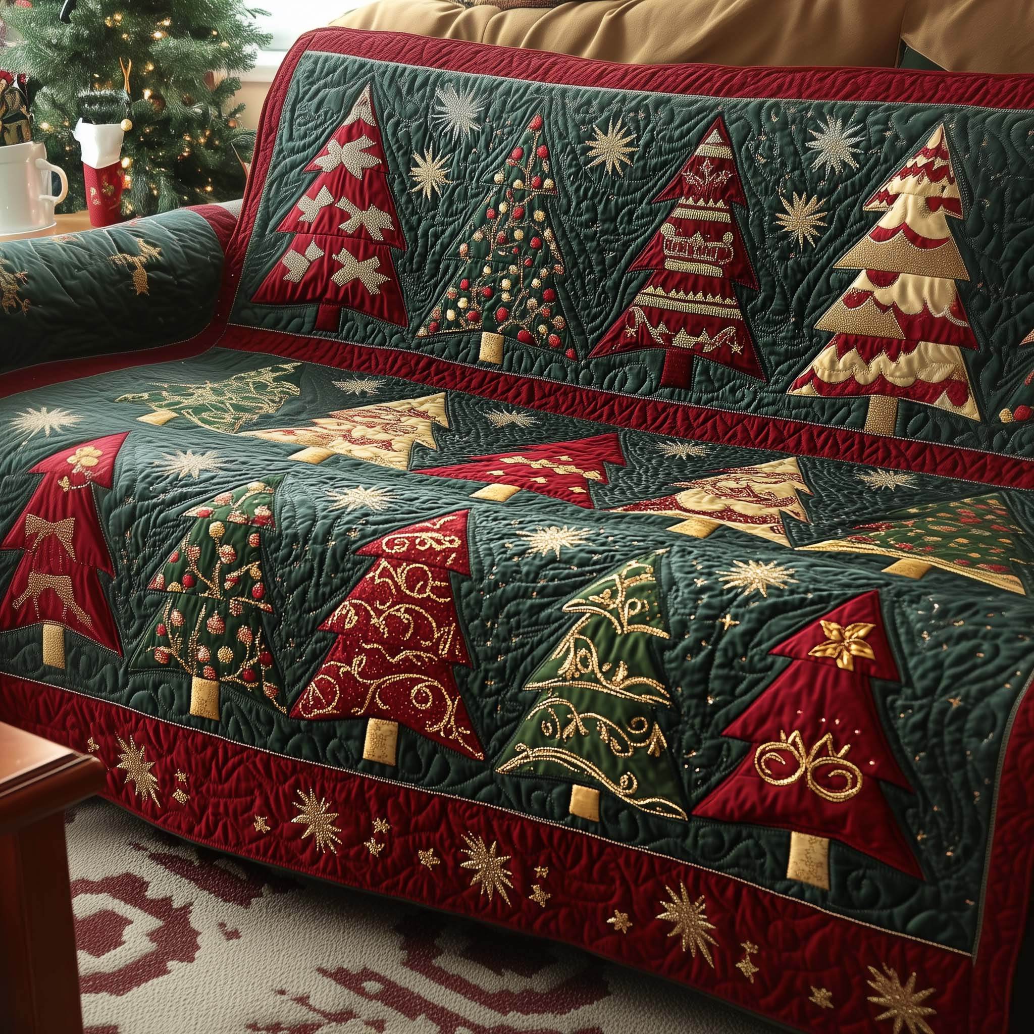 Christmas Pines Quilted Sofa Cover Festive Winter Pine Tree Scene Present Ideas For Tree Lovers