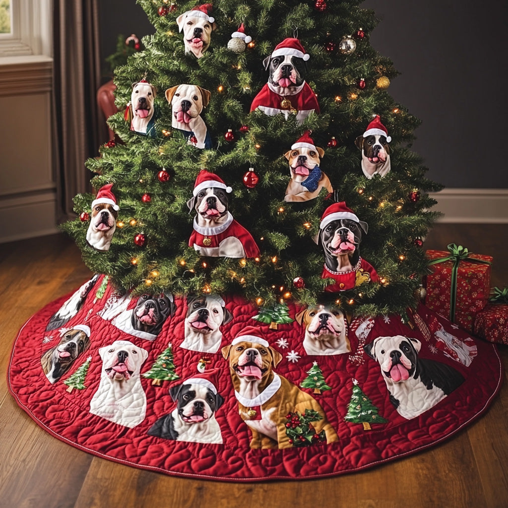 Christmas Pitbull Protectors Quilted Christmas Tree Skirt Holiday Merch That Completes Your Christmas Setup