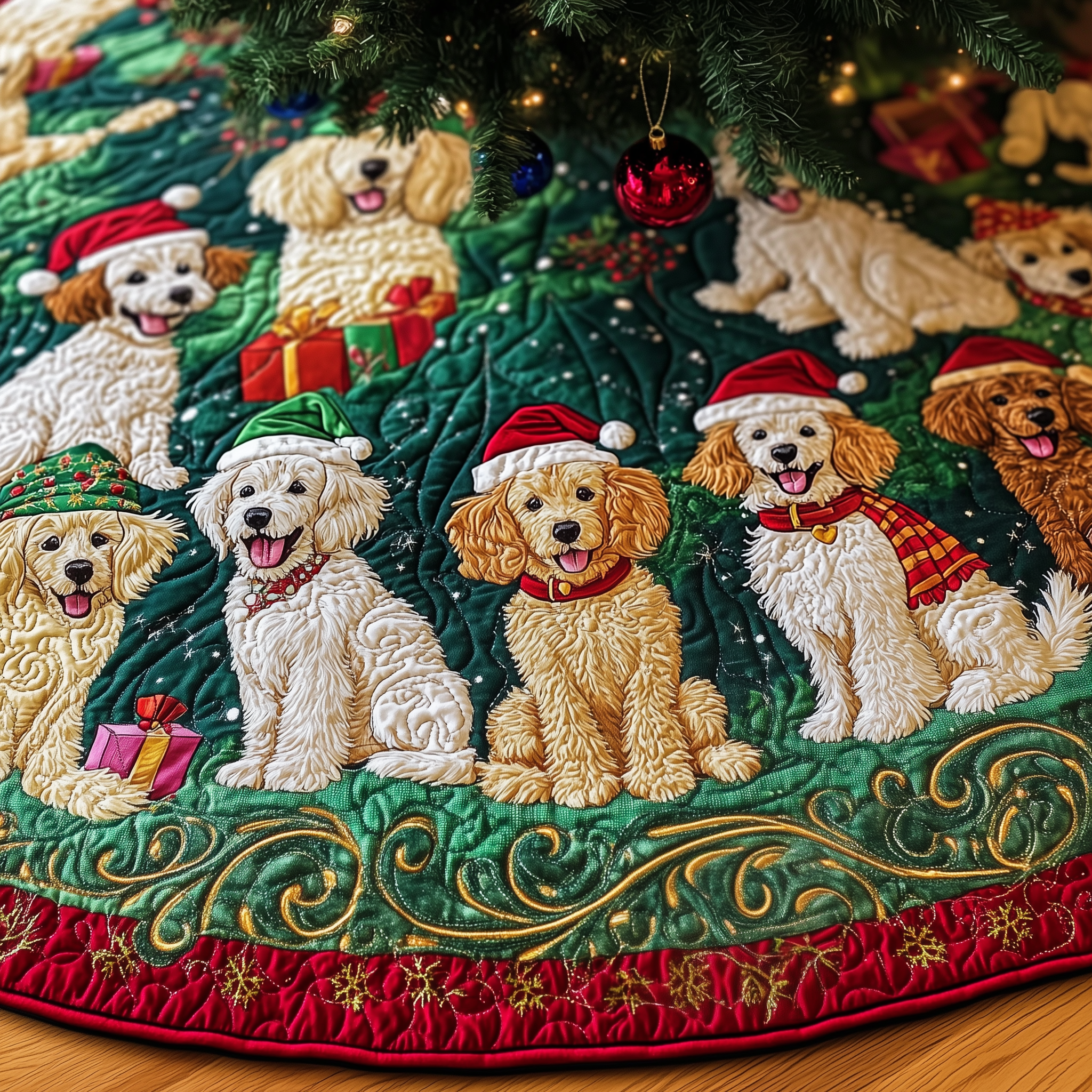 Christmas Poodle Cheer Quilted Tree Skirt Memorable Graduation Gift Merch