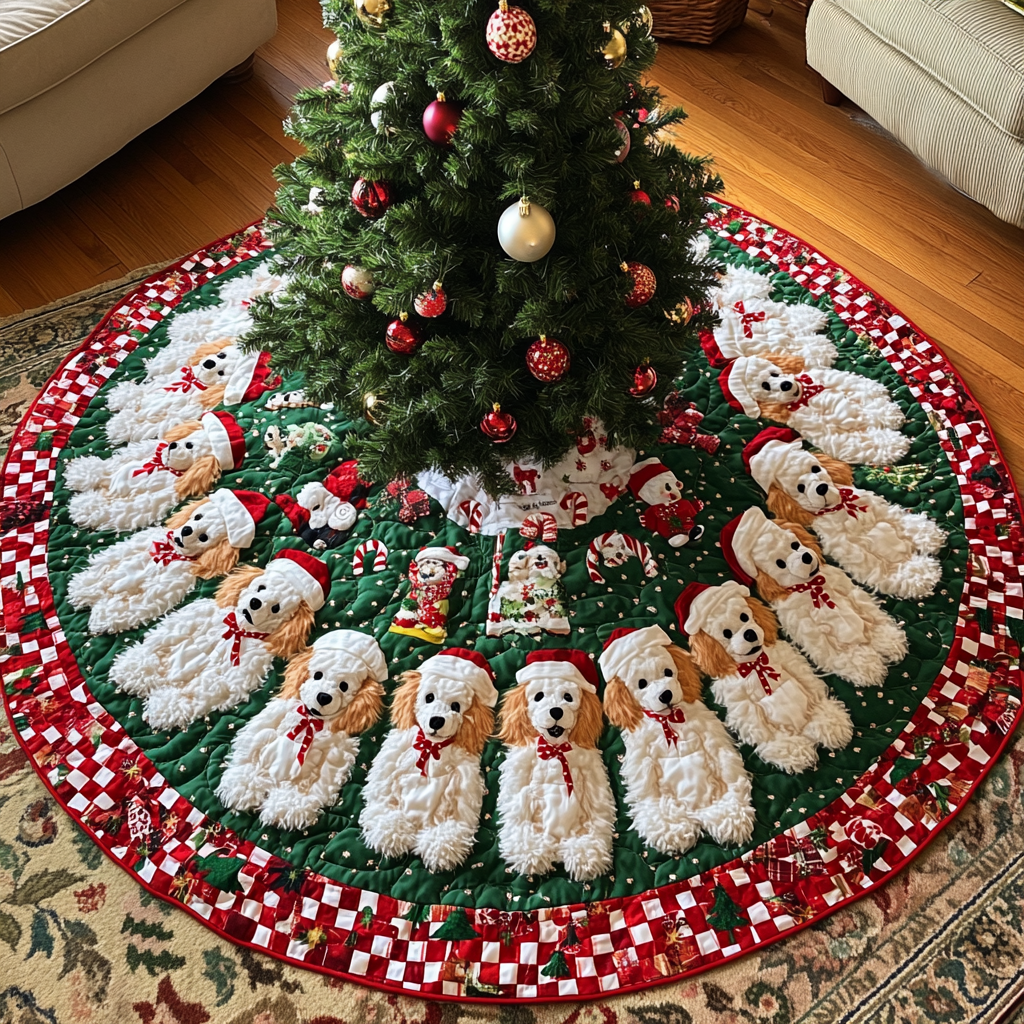 Christmas Poodle Christmas Quilted Tree Skirt Indoor Christmas Decorations Xmas Gifts For Cousins