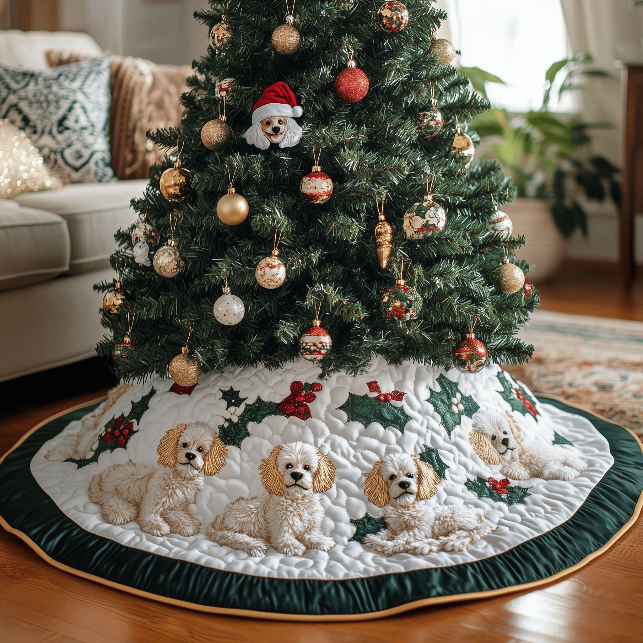 Christmas Poodle Quilted Tree Skirt Christmas Tree Skirt Top Gifts For Animal Lovers