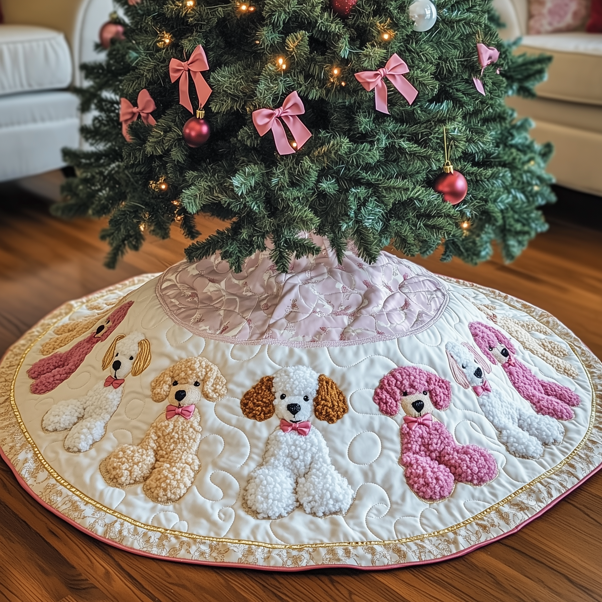 Christmas Poodle Quilted Tree Skirt Indoor Christmas Decorations Poodle Related Gifts