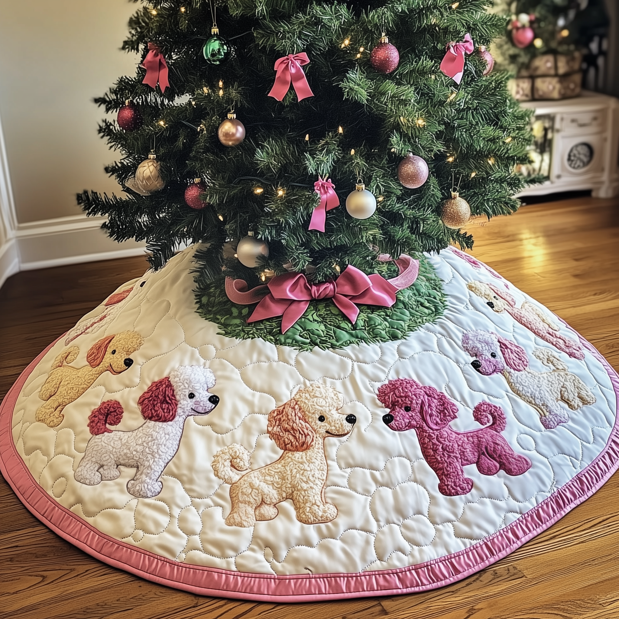 Christmas Poodle Quilted Tree Skirt Indoor Christmas Decorations Poodle Related Gifts