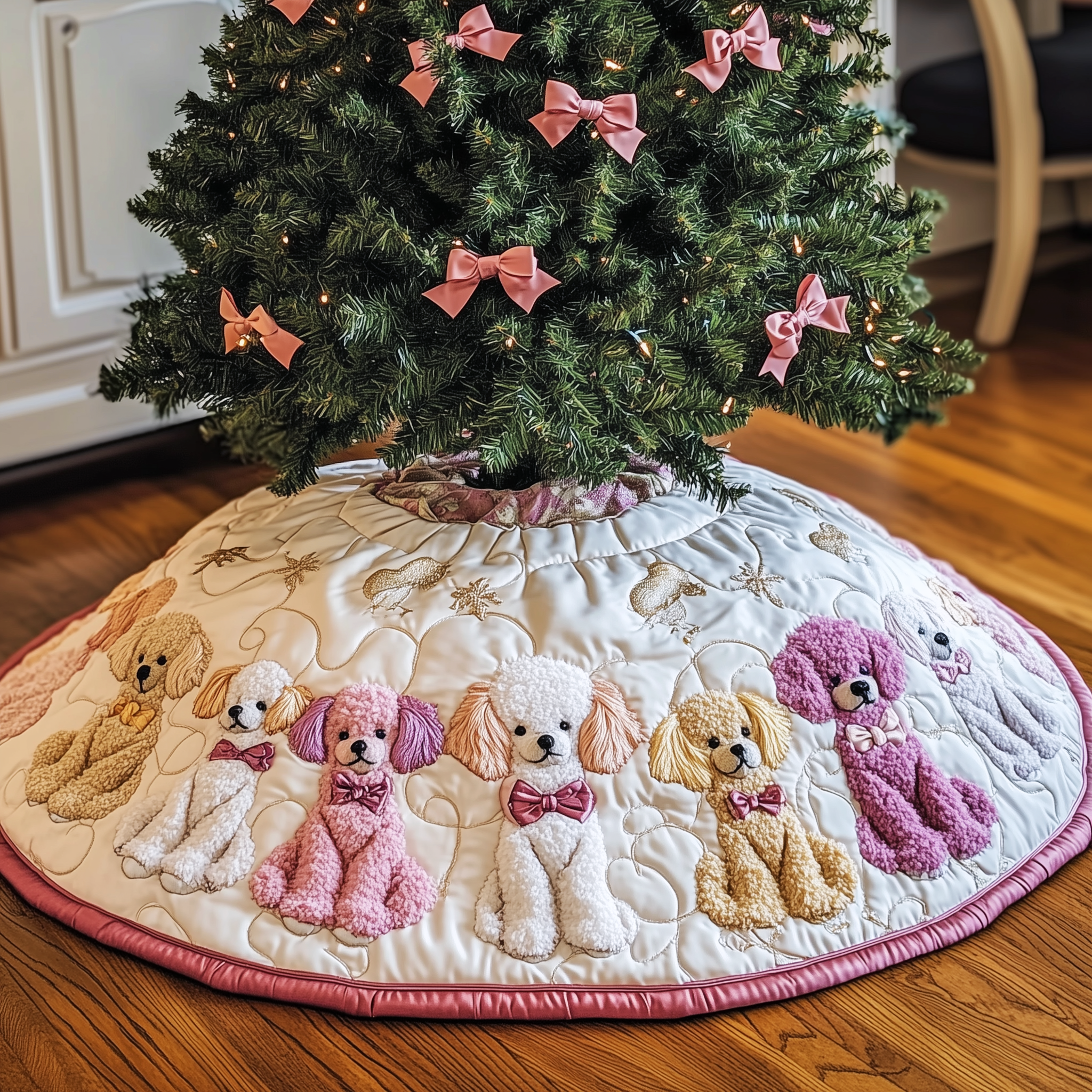 Christmas Poodle Quilted Tree Skirt Indoor Christmas Decorations Poodle Related Gifts