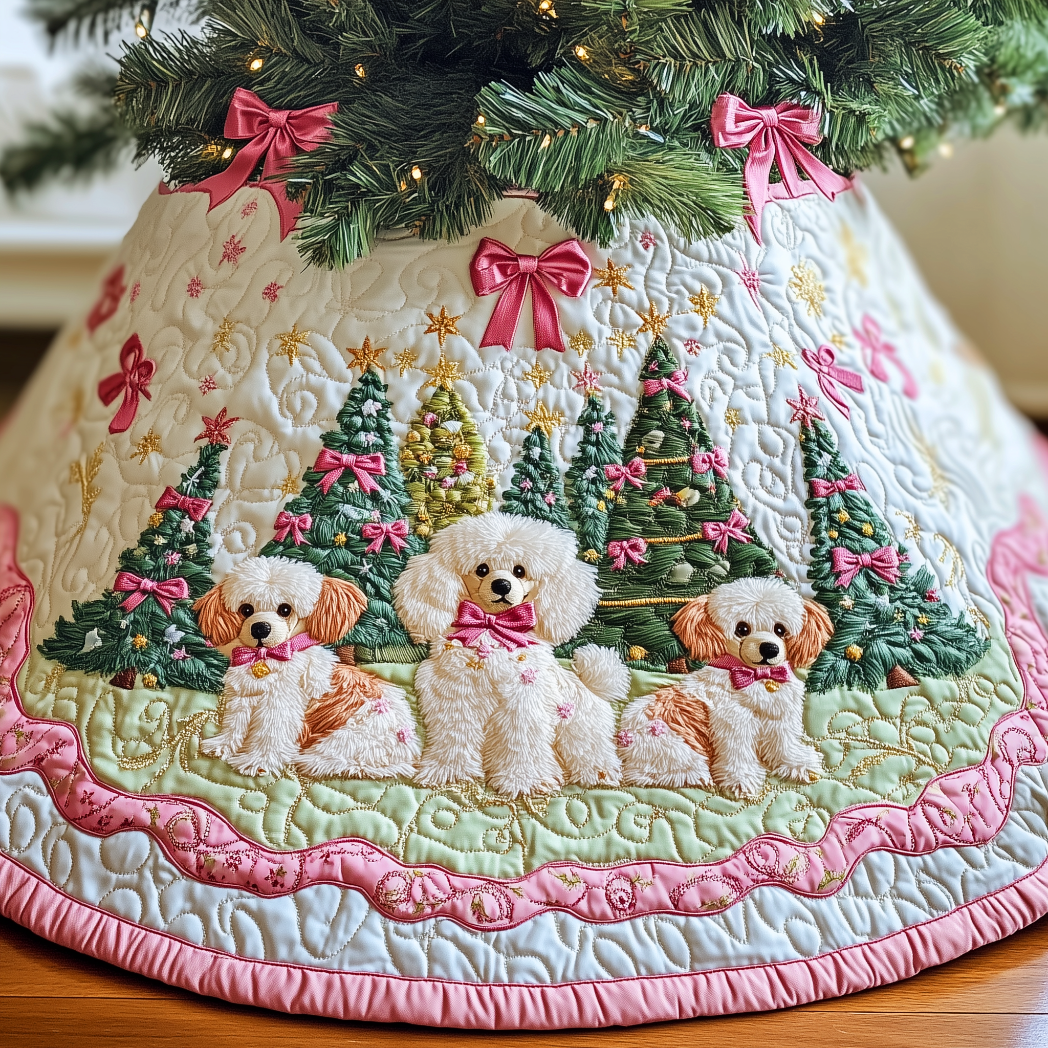 Christmas Poodle Quilted Tree Skirt Thoughtful Gift Merch For Dad