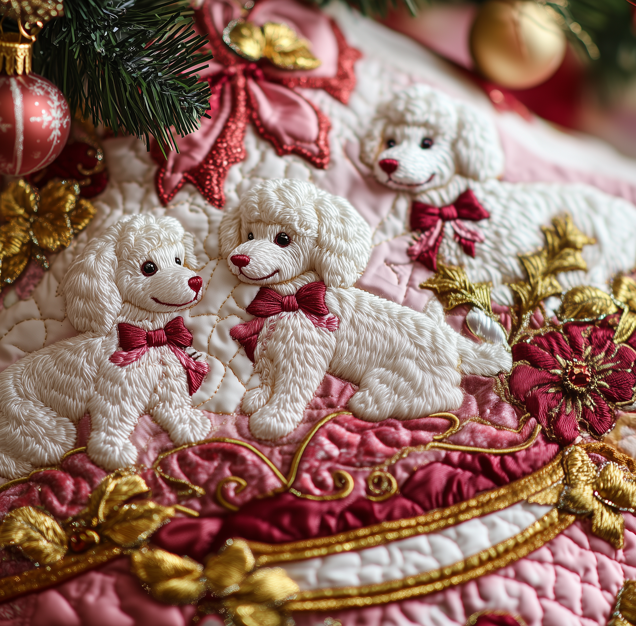 Christmas Poodle Quilted Tree Skirt Unique Gift Merch For Friends