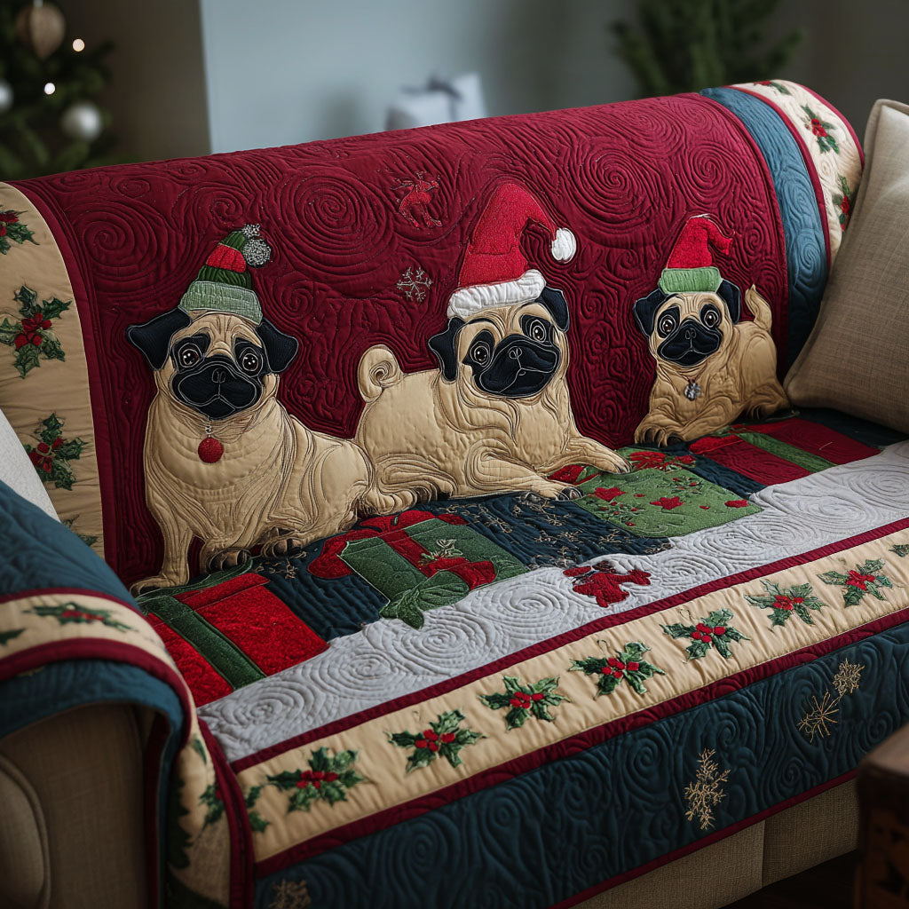 Christmas Pug Hug Quilted Sofa Cover Holiday Couch Covers Best Christmas Present For Dog