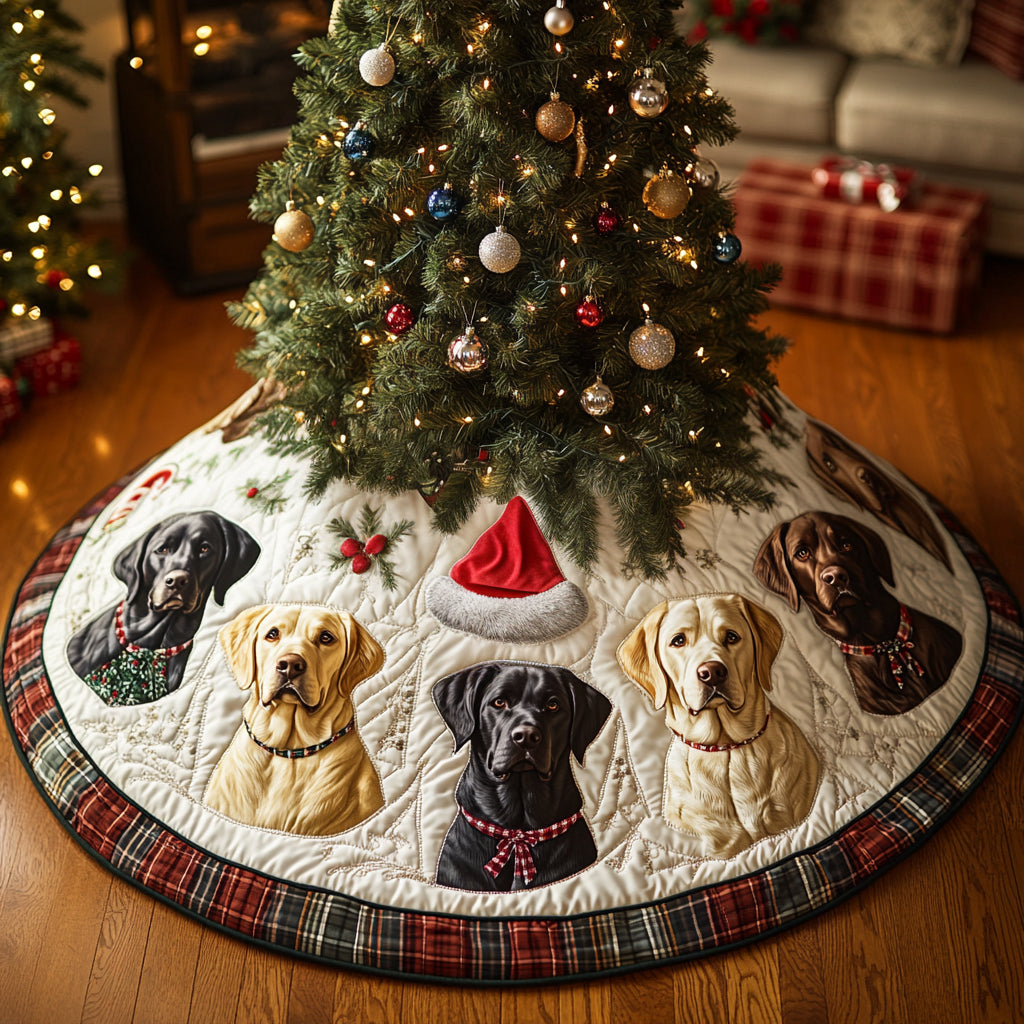 Christmas Pup Love Christmas Quilted Tree Skirt Xmas Home Decor Gifts For Labrador Owners