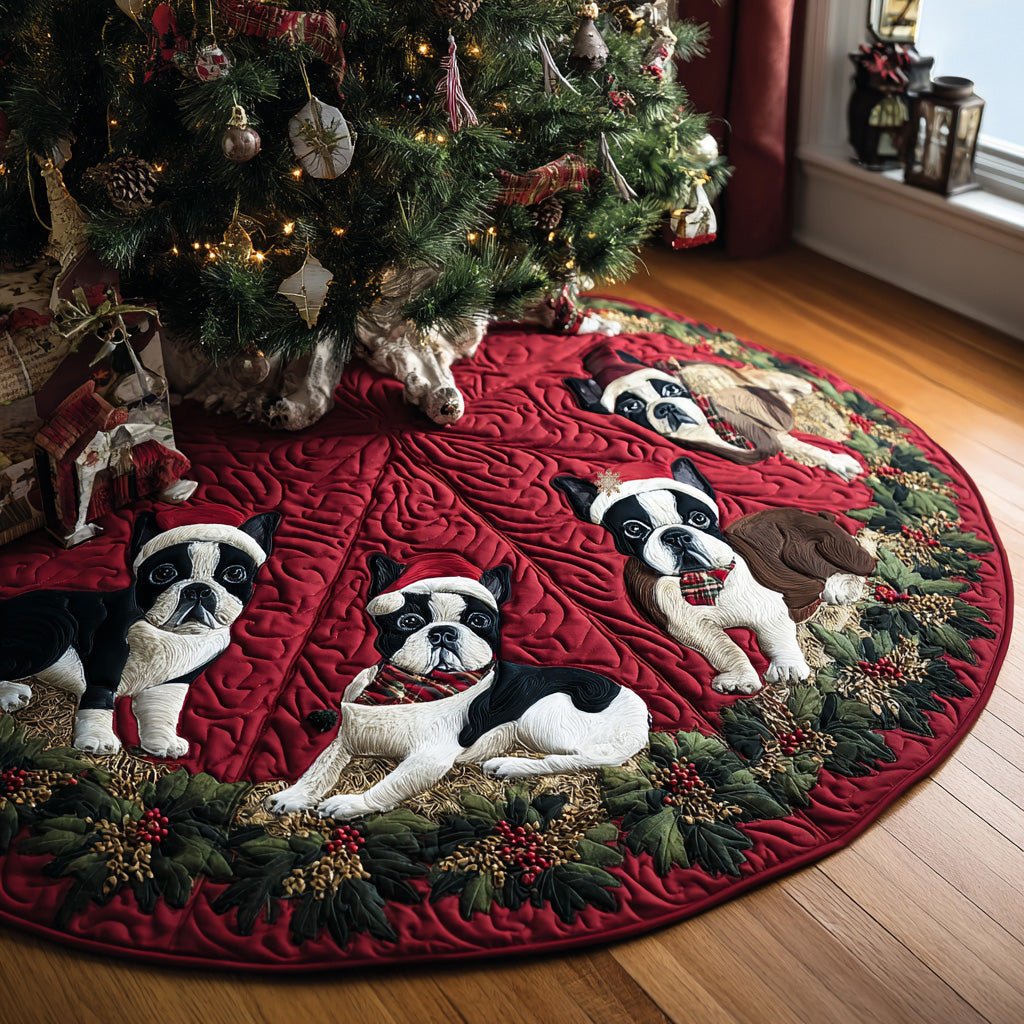 Christmas Pup Parade Quilted Christmas Tree Skirt Xmas Indoor Decorations Xmas Gifts For Dog Lovers
