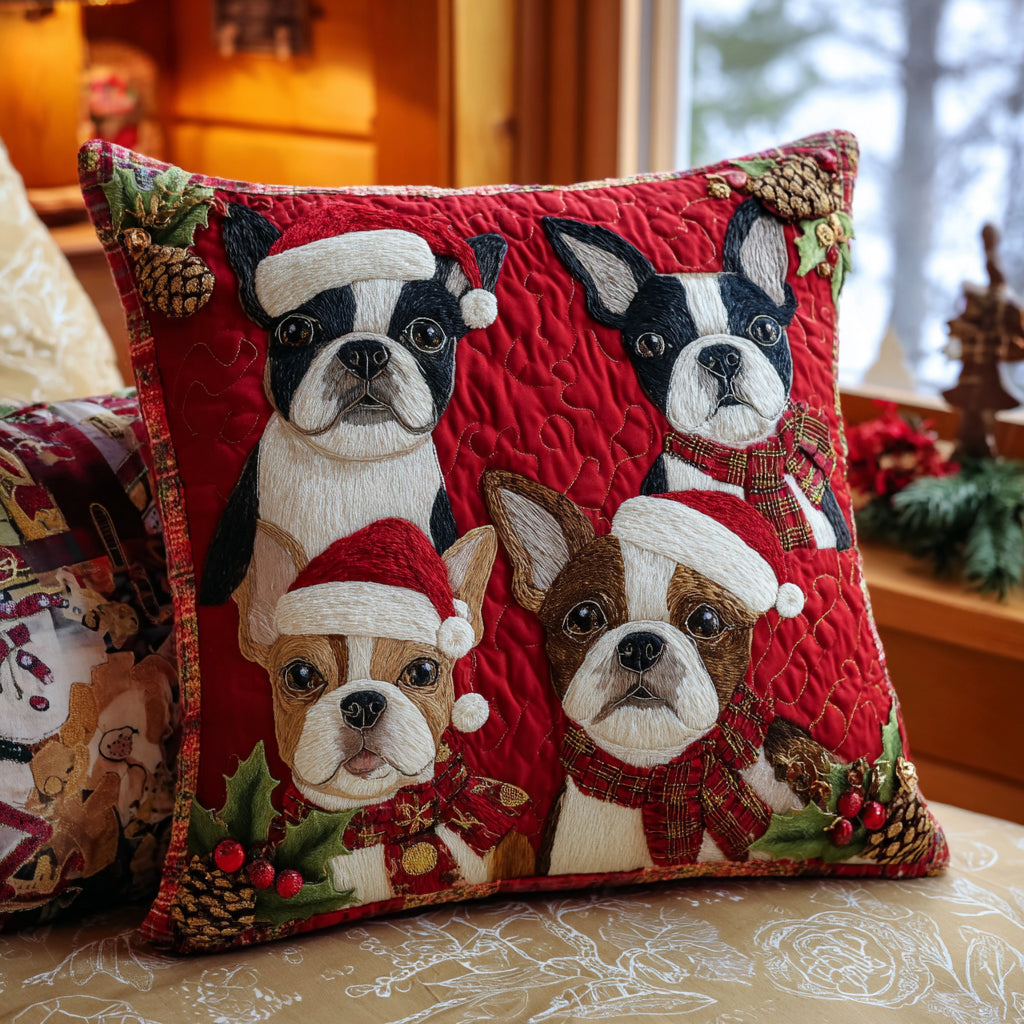 Christmas Pup Parade Quilted Pillow Case Christmas Throw Pillow Covers Family Holiday Gifts