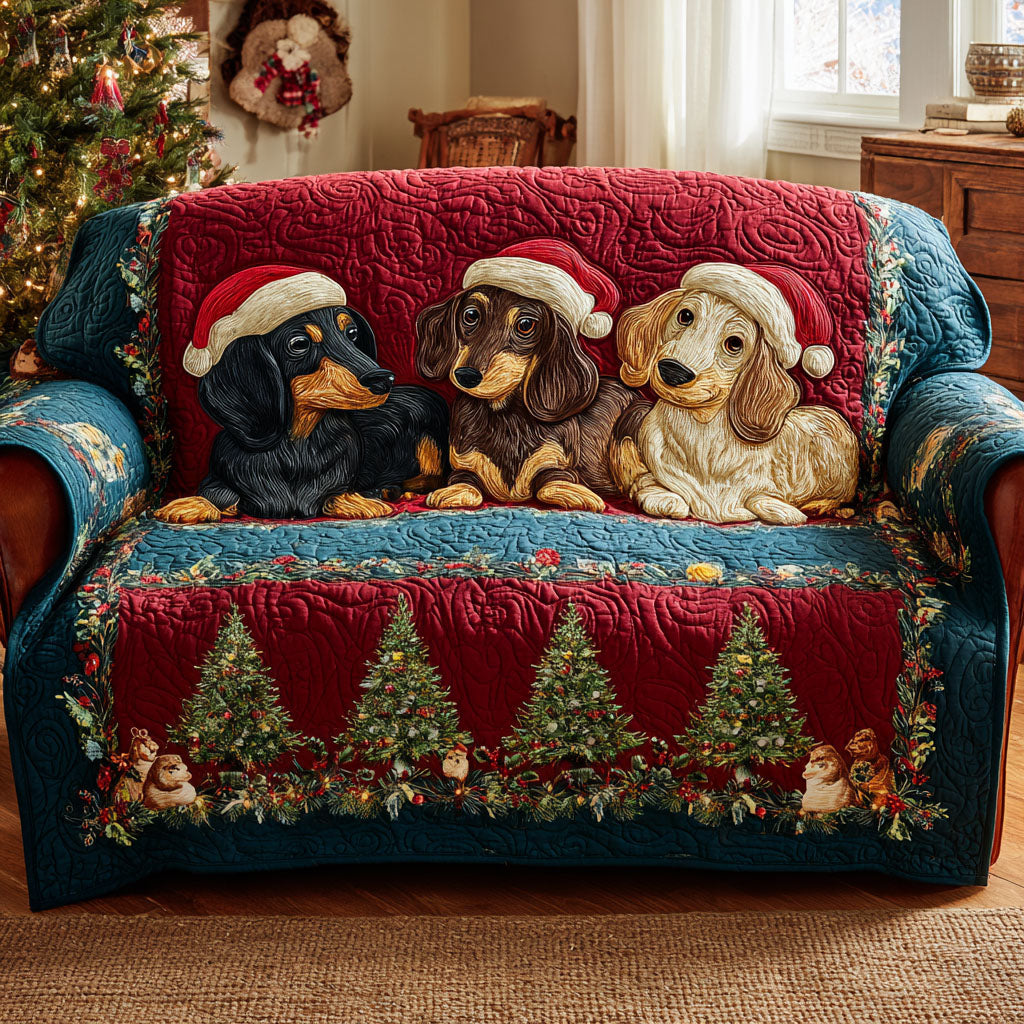 Christmas Pup Parade Quilted Sofa Cover Christmas Sofa Cover Unusual Dachshund Gifts